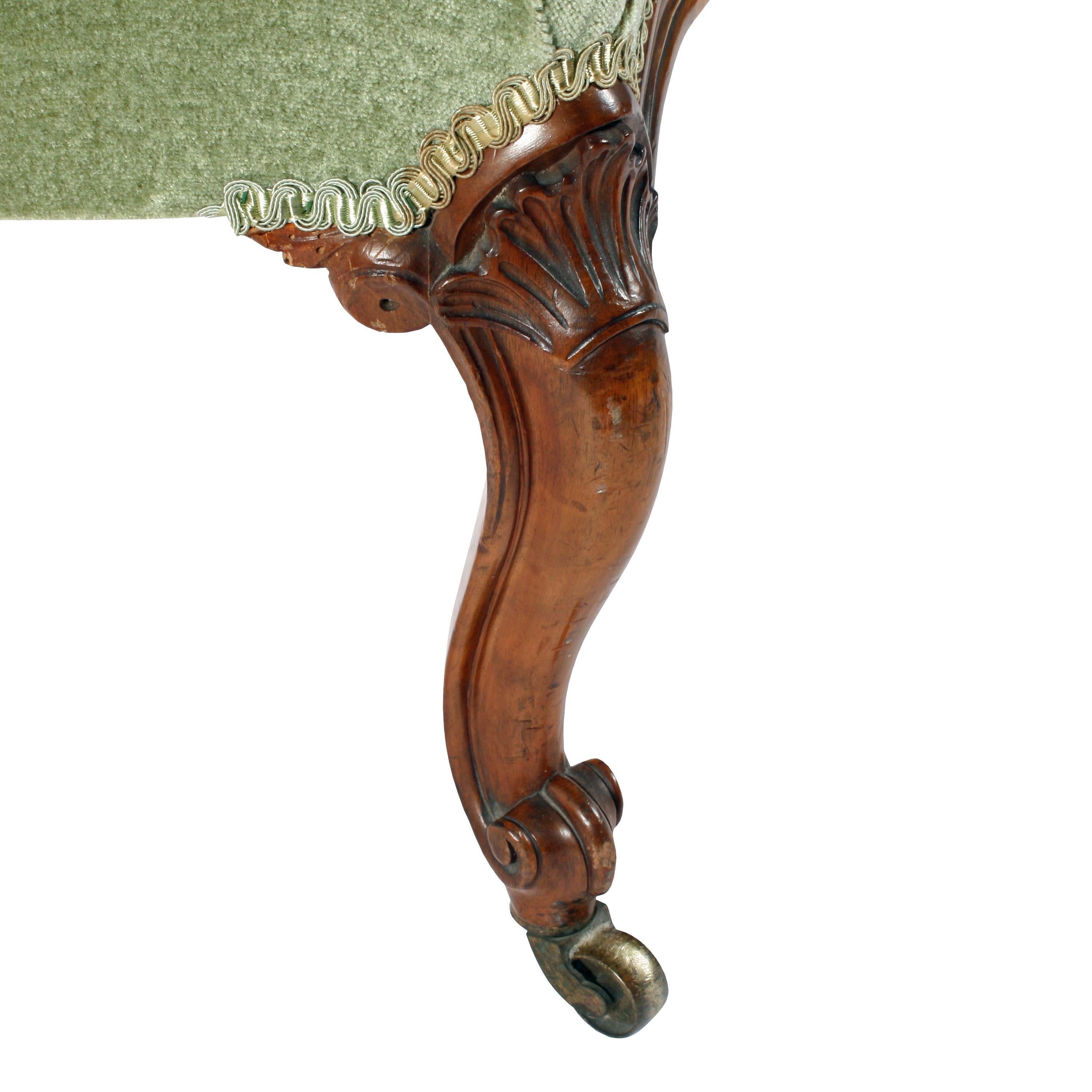 19th Century Victorian Walnut Slipper Shaped Easy Arm Chair For Sale 2