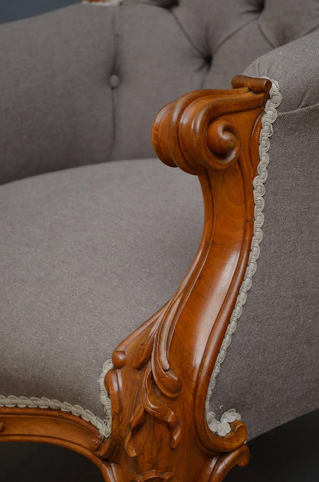 English Victorian Walnut Spoonback Armchair