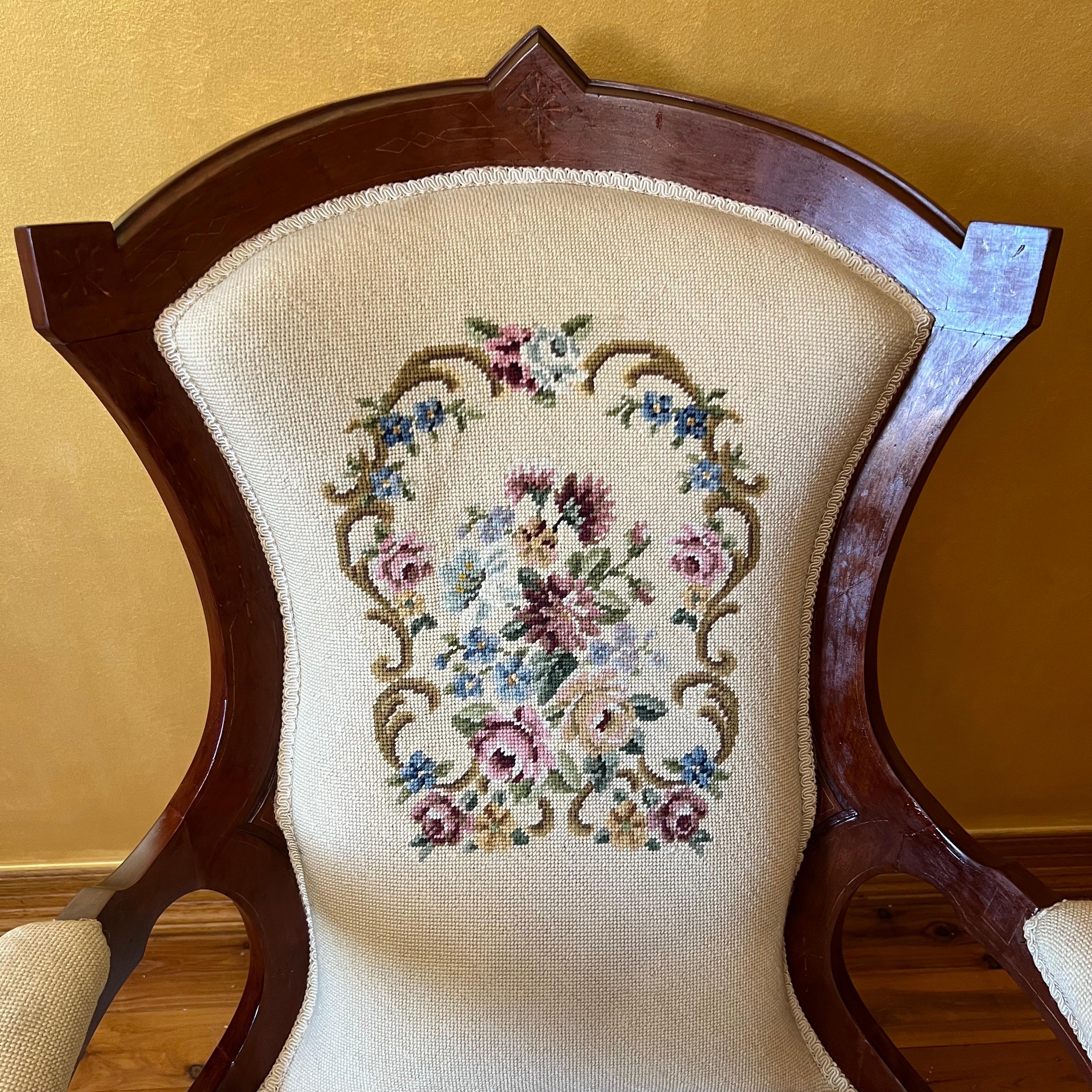 Victorian Walnut Tapestry Armchair For Sale 1