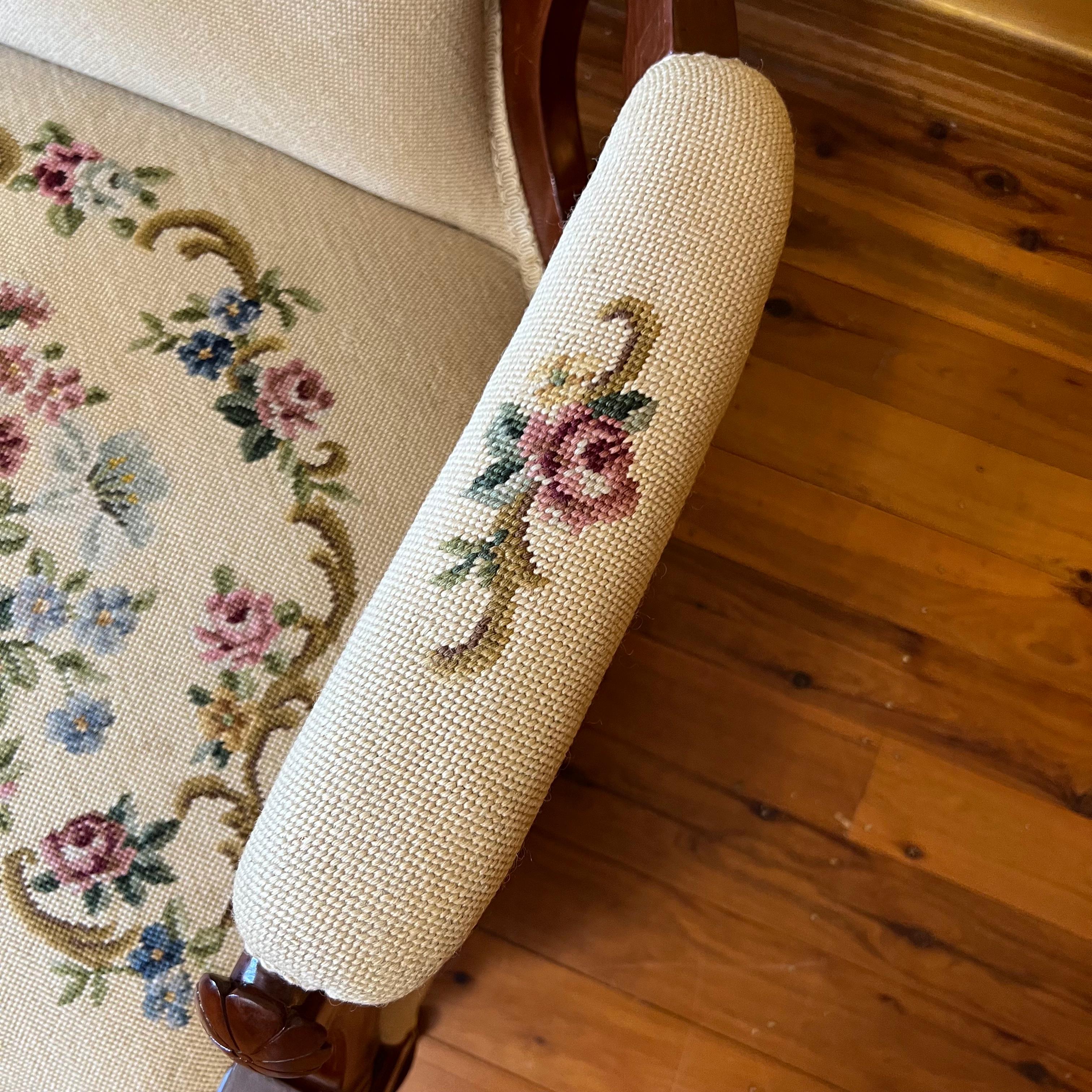 Victorian Walnut Tapestry Armchair For Sale 3
