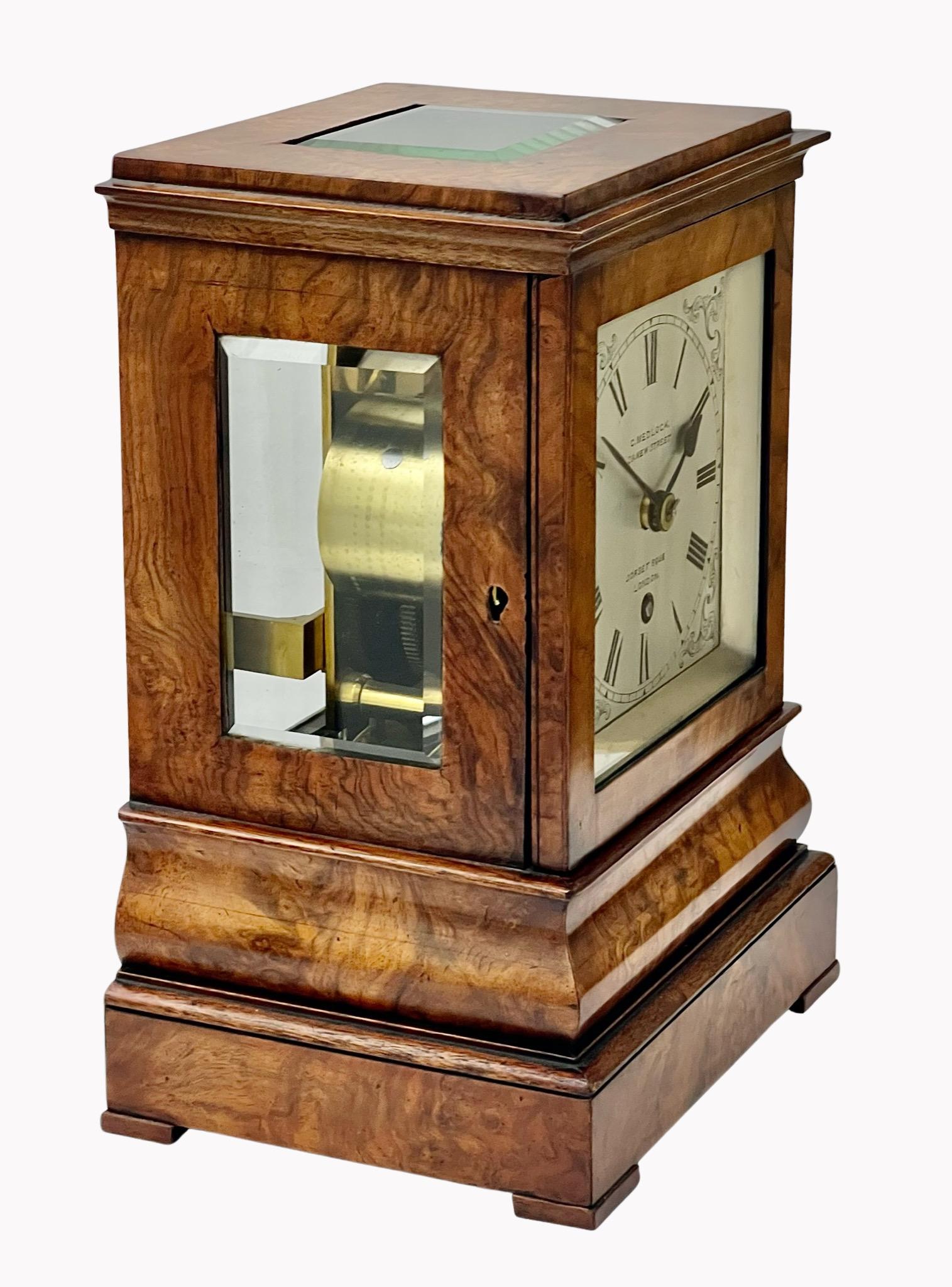 British Victorian Walnut Timepiece Library Clock