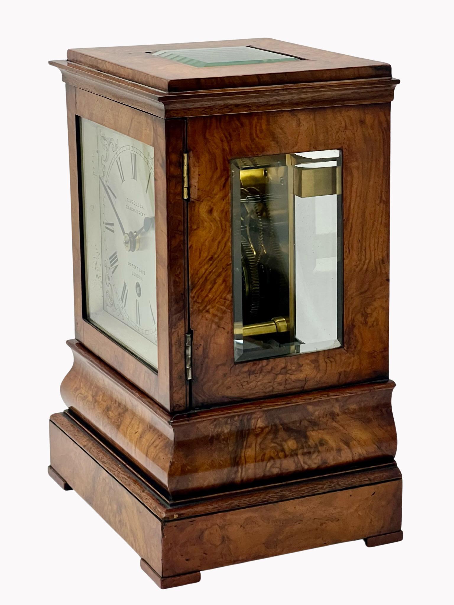 Mid-19th Century Victorian Walnut Timepiece Library Clock