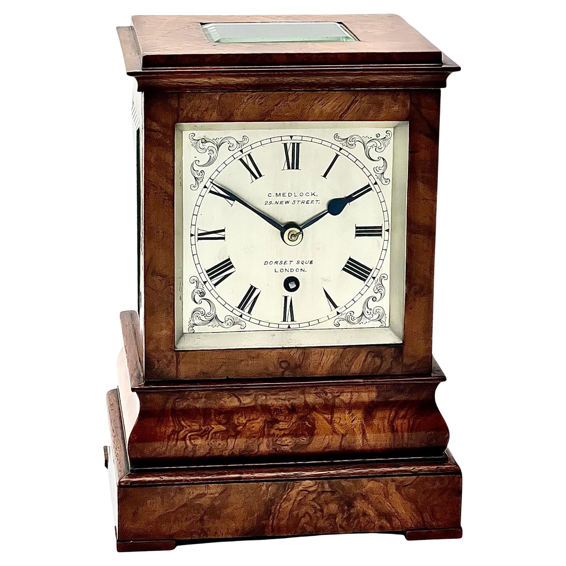 Victorian Walnut Timepiece Library Clock