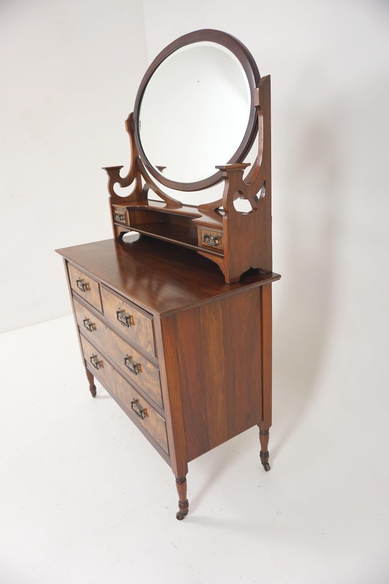 Victorian Walnut Vanity and Dresser with Oval Beveled Mirror Scotland