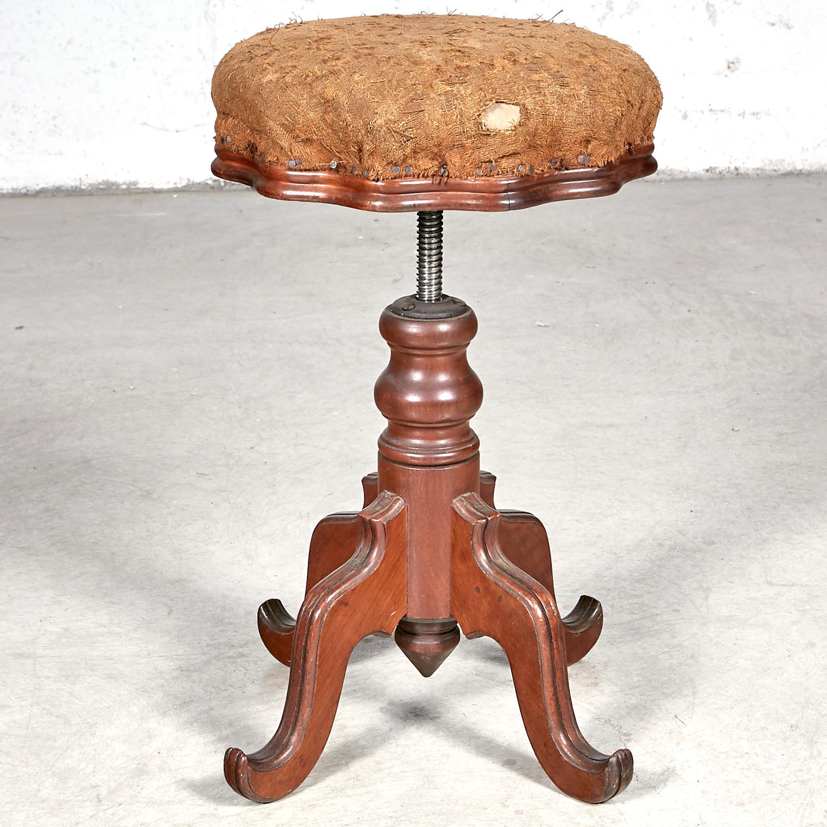 19th Century Victorian Walnut Wood Adjustable Piano Stool For Sale