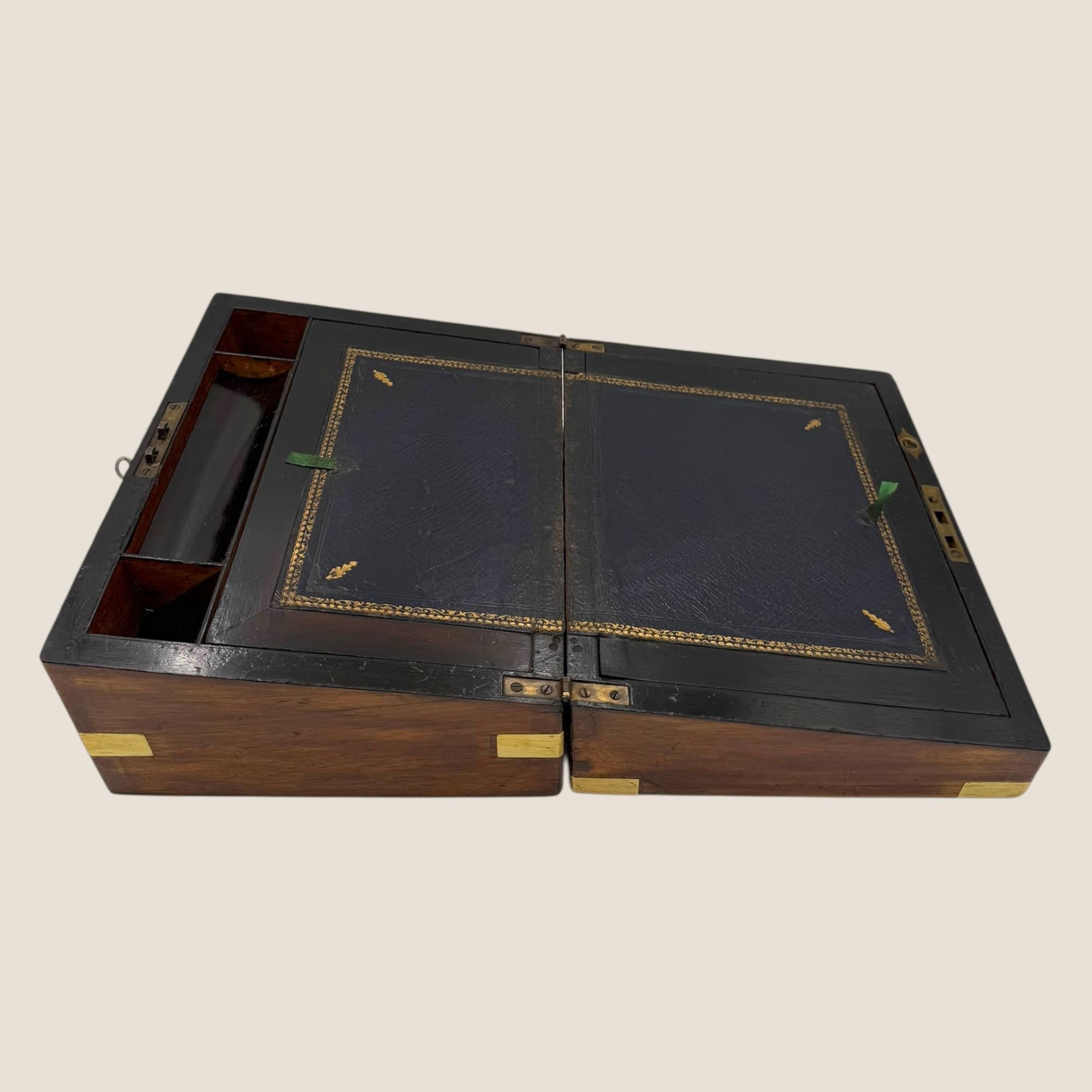 Brass Victorian Walnut Writing Slope Box For Sale