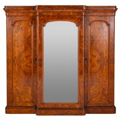 Used Victorian Wardrobe Walnut Gentlemans Closet Cabinet 1860