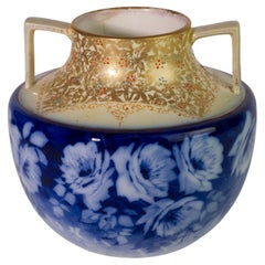 Victorian Ware Two-handled Ironstone Vase, Blue, White and Gold, England