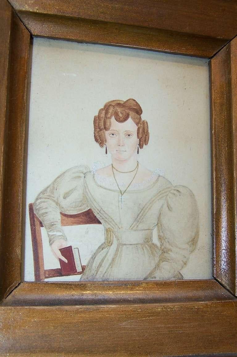 Hand-Painted Victorian Watercolor Portrait of  Scandalous Lady Painted by M King Signed Dated For Sale