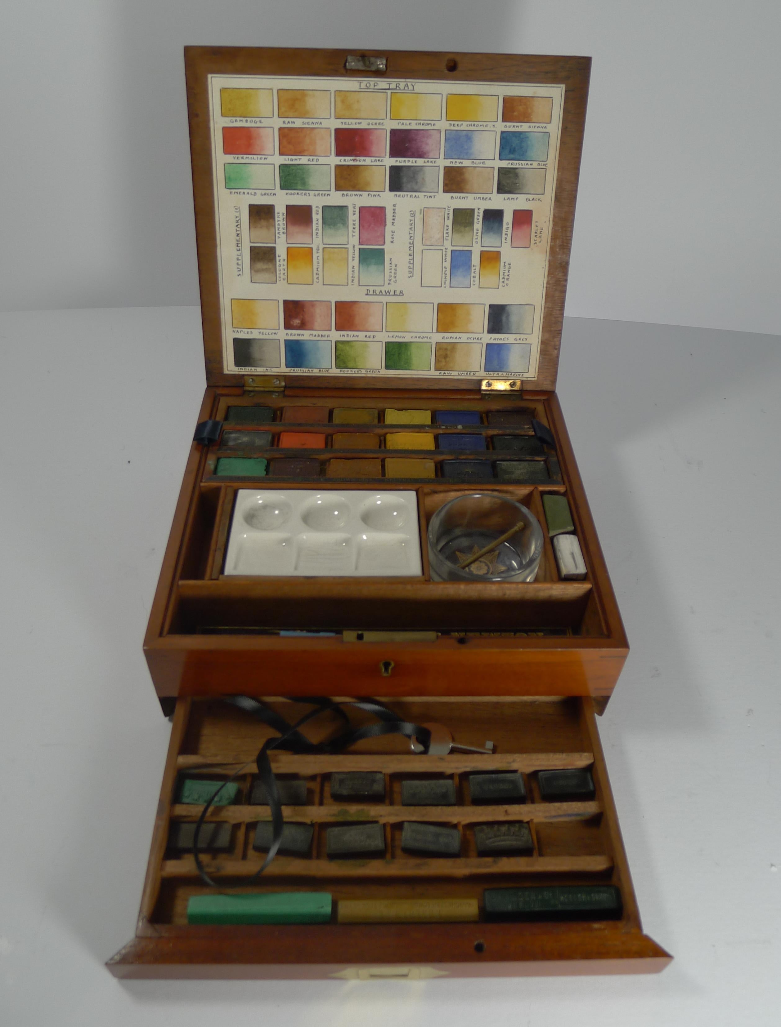 These highly sought-after Victorian paint boxes are particularly a joy to find made by the famous Winsor & Newton. This one dates to circa 1870, made from Mahogany, the box is in great shape with an ebonized edge.

In 1835, Winsor and Newton