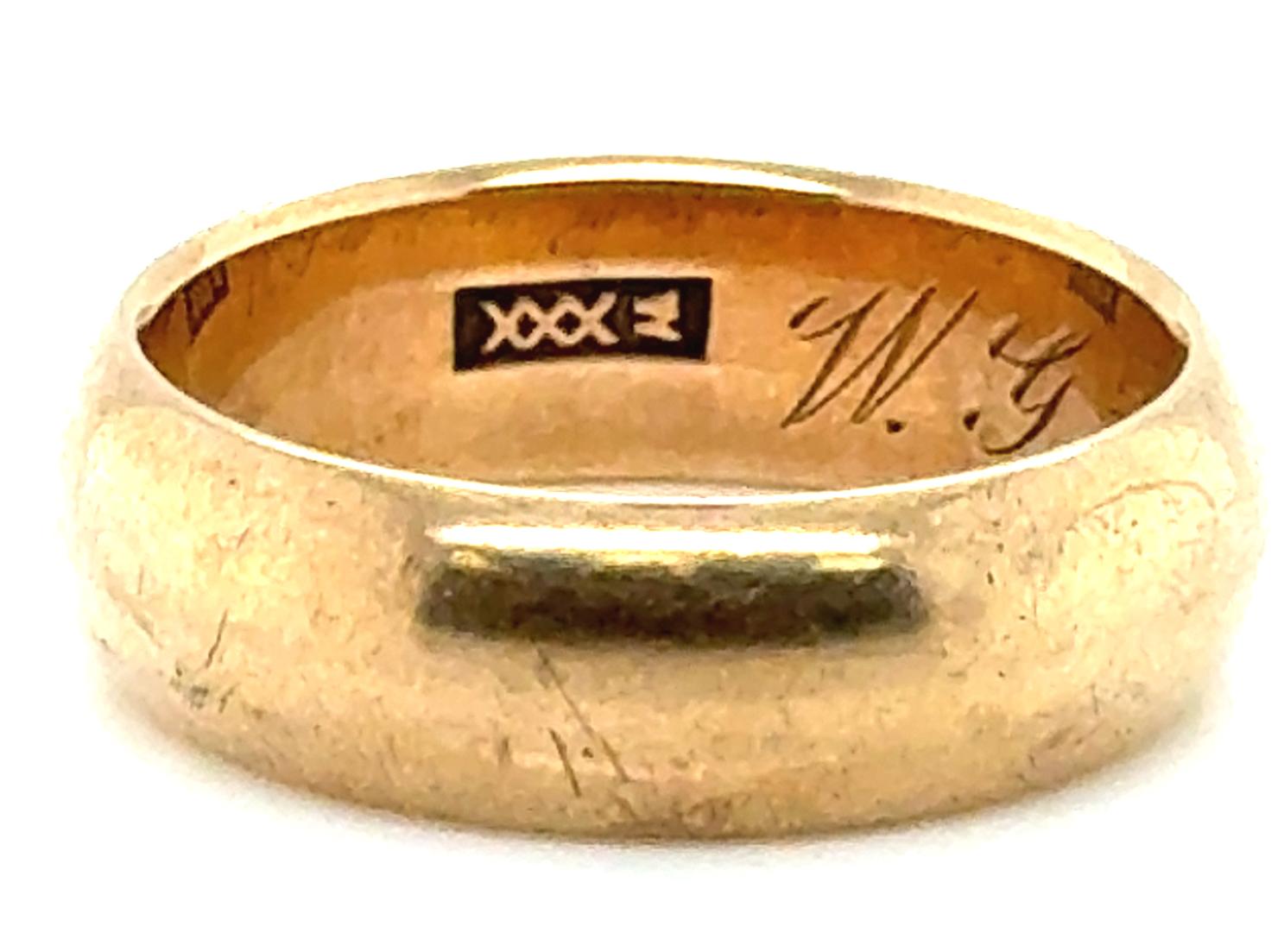 Women's or Men's Victorian Wedding Ring Band Antique 14K Gold Dated January 14 1907 JR Woods For Sale