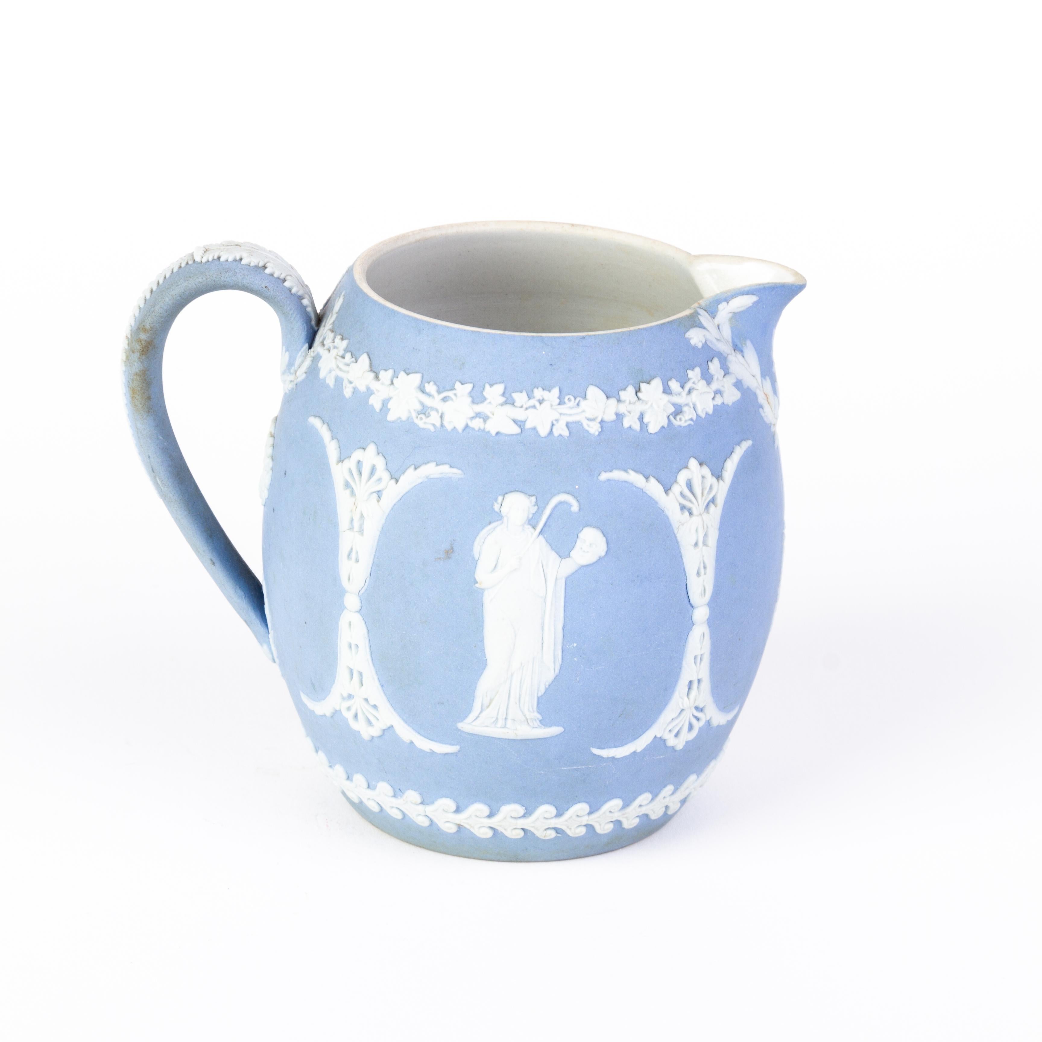 Victorian Wedgwood Blue Jasperware Cameo Neoclassical Cream Jug Pitcher In Good Condition For Sale In Nottingham, GB
