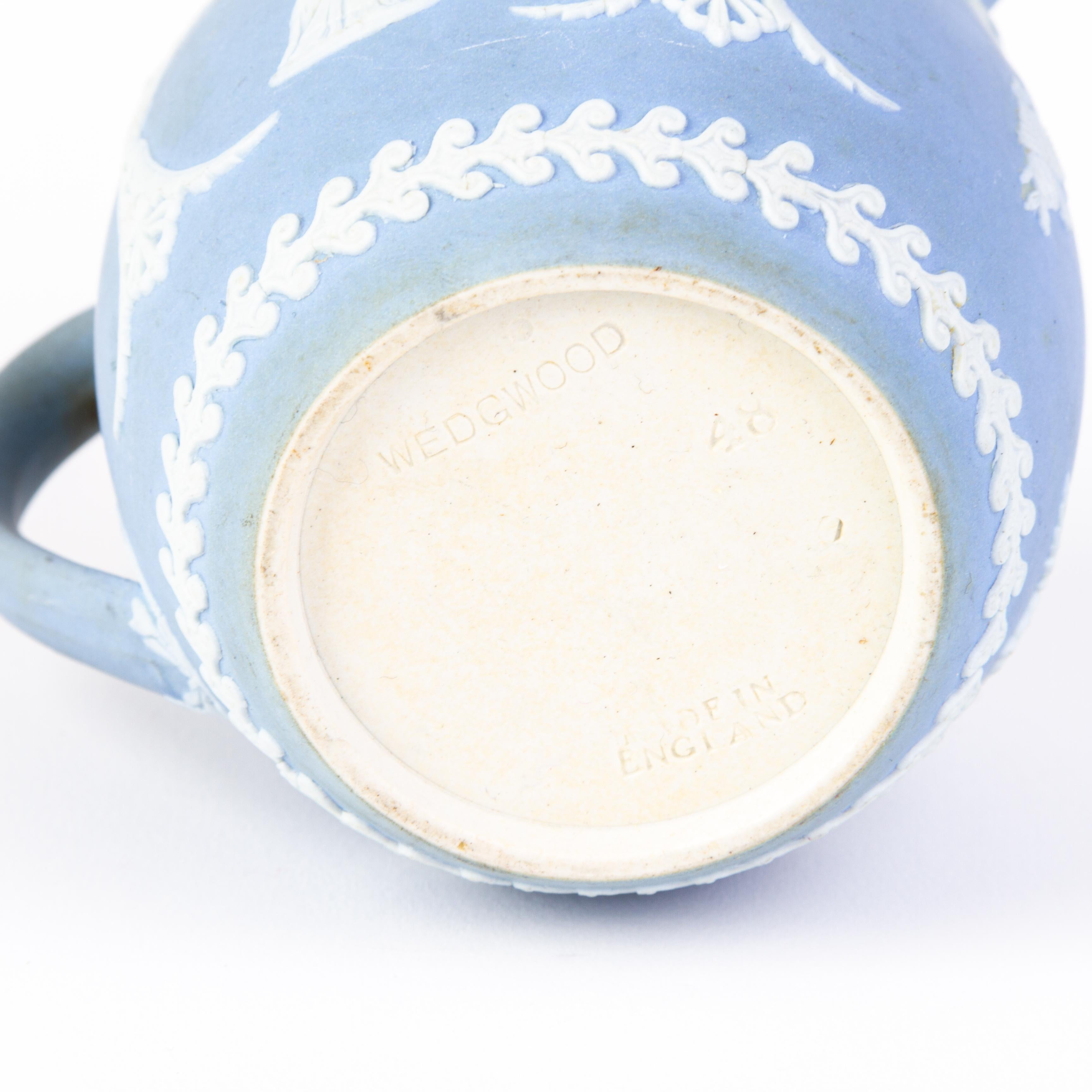 Porcelain Victorian Wedgwood Blue Jasperware Cameo Neoclassical Cream Jug Pitcher For Sale
