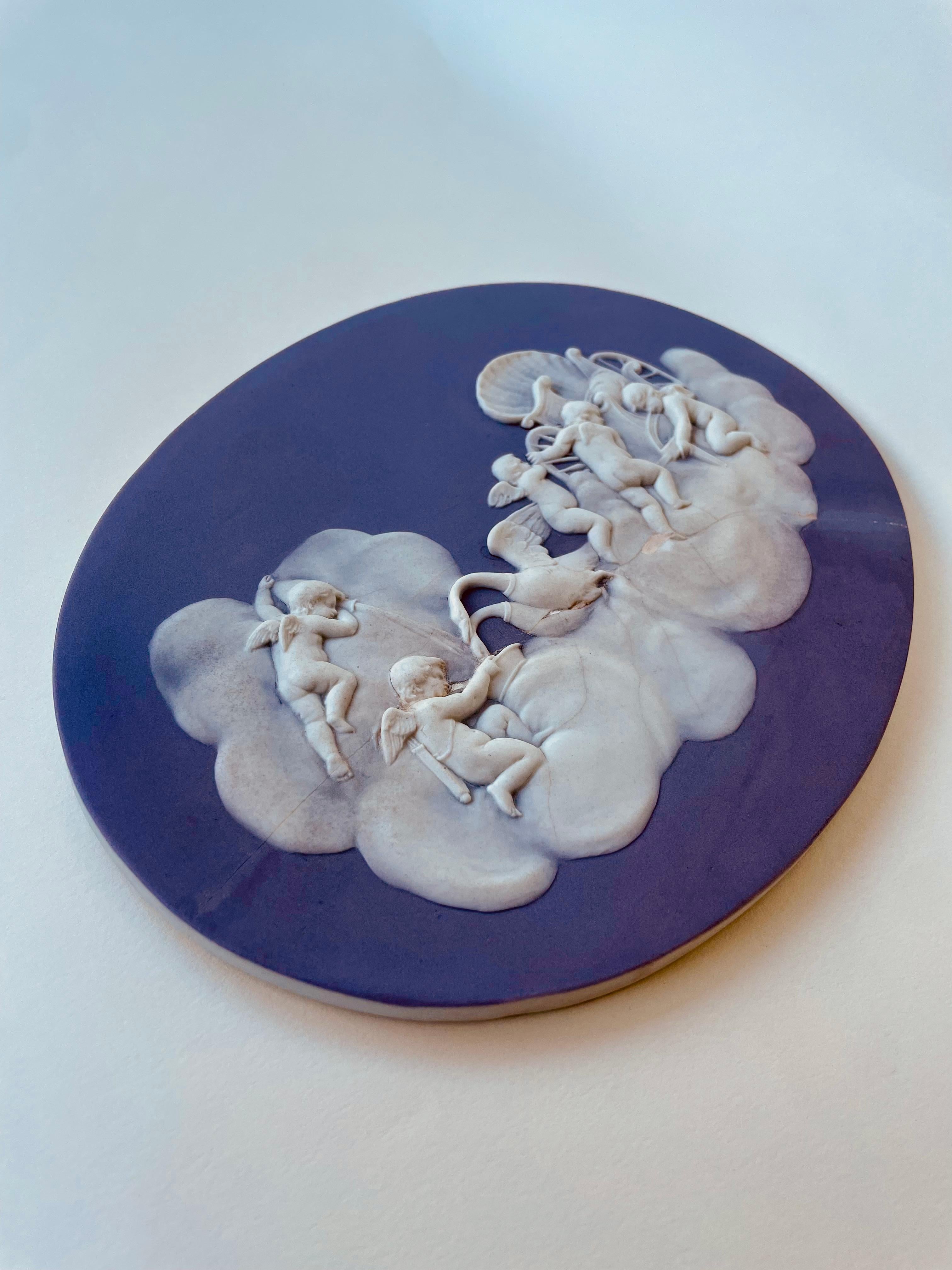 Victorian Wedgwood Lilac Jasper Dip Stoneware Cupids Watering Swans Tablet 4