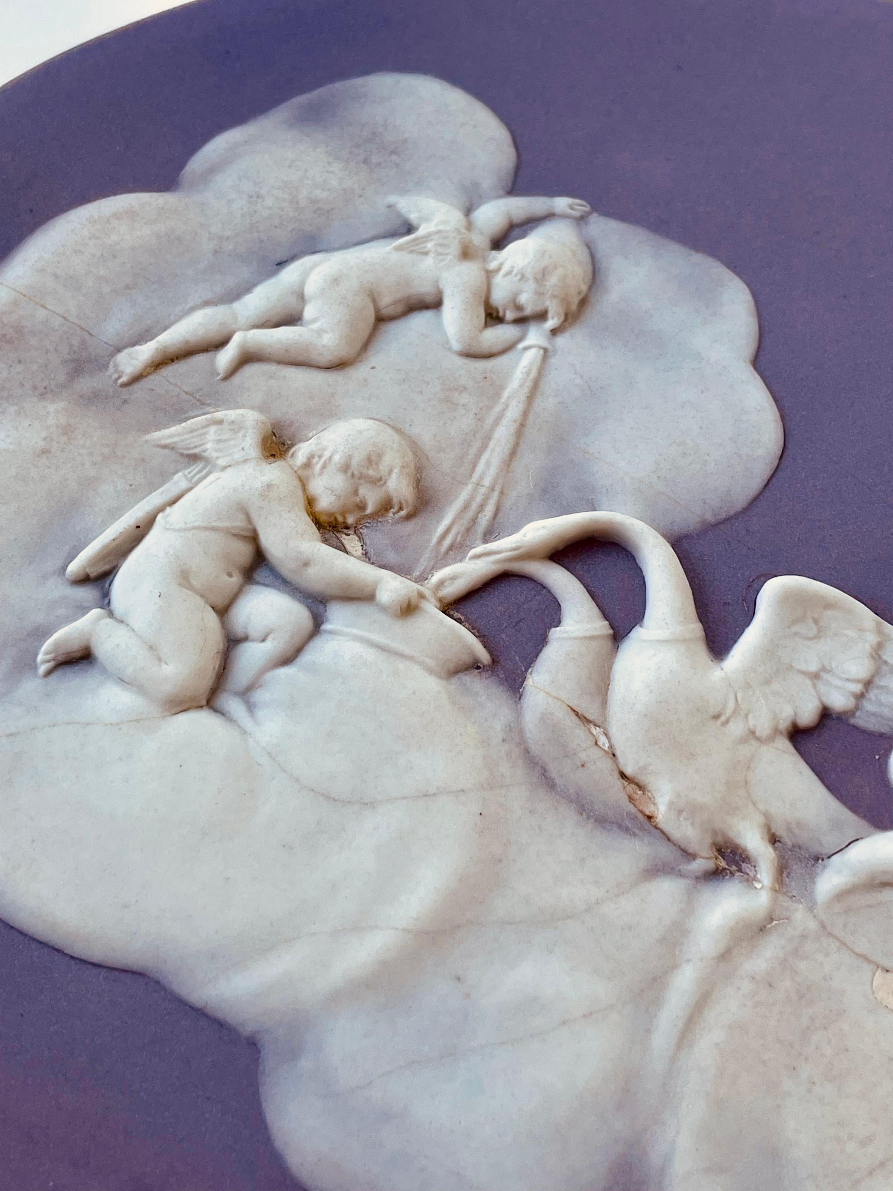 Victorian Wedgwood Lilac Jasper Dip Stoneware Cupids Watering Swans Tablet 2