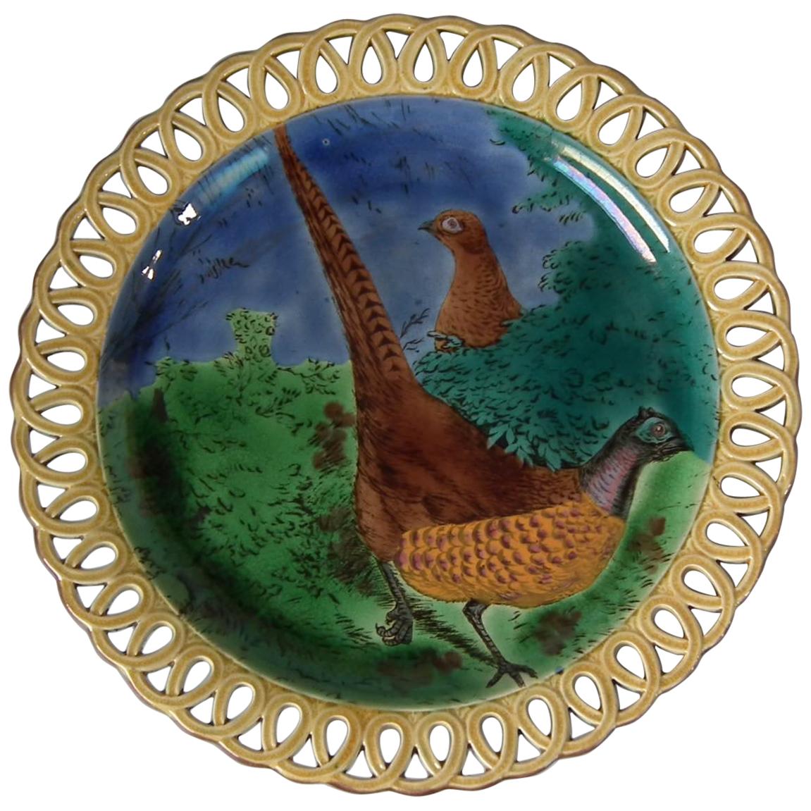 Victorian Wedgwood Majolica Pheasant Plate Reticulated Rim