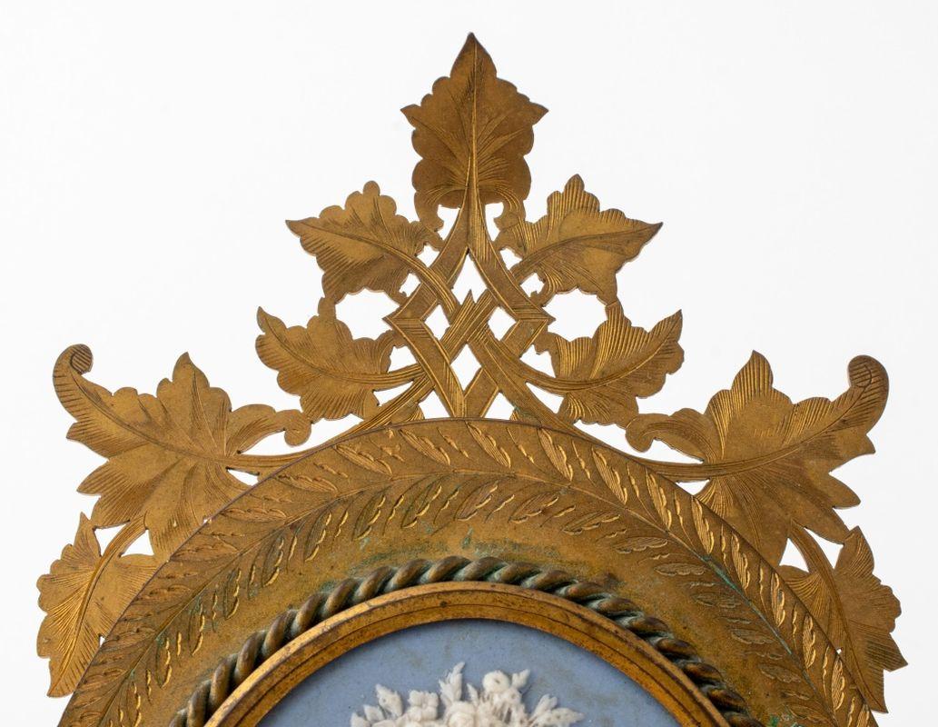 Victorian Wedgwood Mounted Gilt Metal Triple Frame In Good Condition For Sale In Astoria, NY