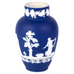 Antique Victorian Wedgwood Portland Blue Jasperware Baluster Cameo Neoclassical Vase