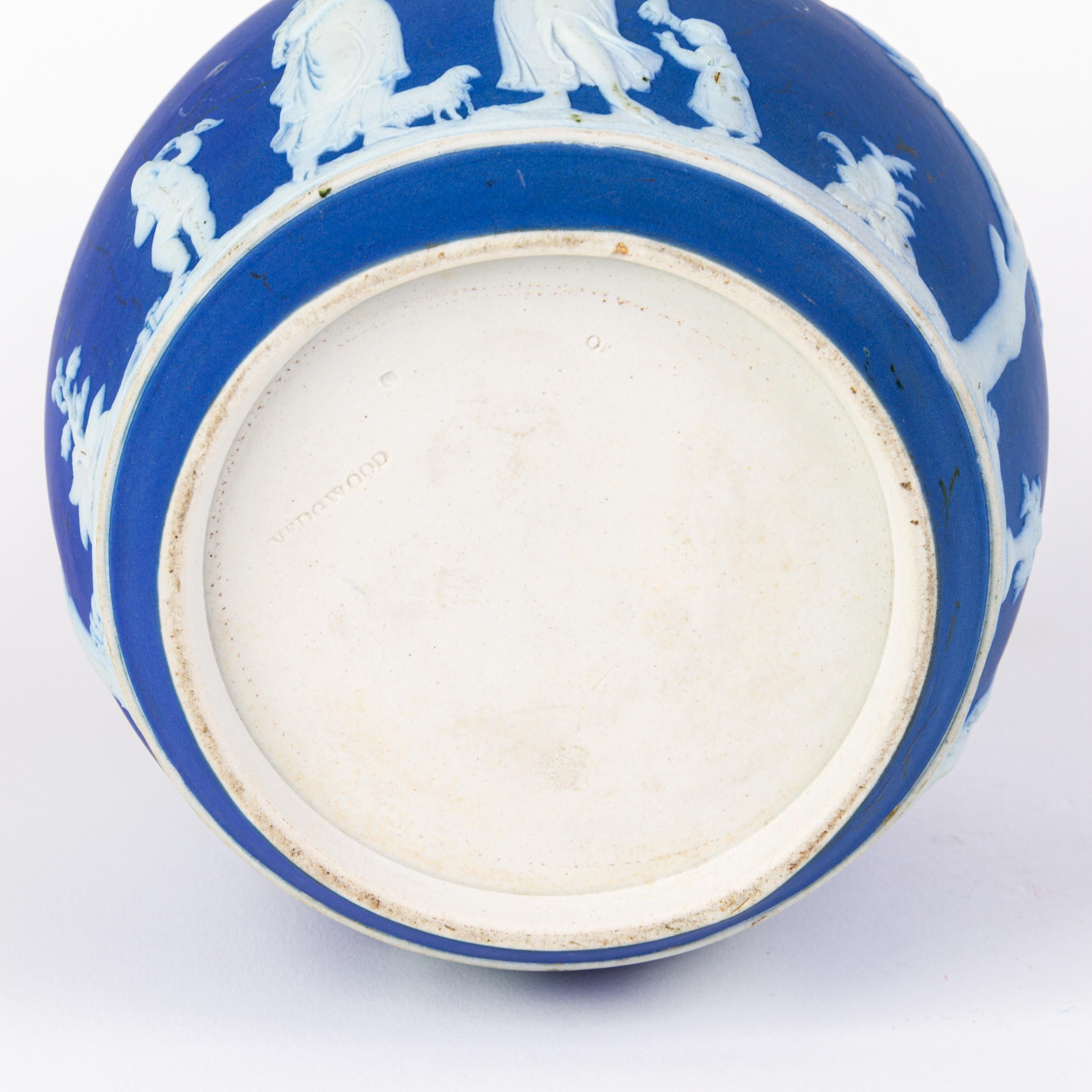 Victorian Wedgwood Portland Blue Jasperware Cameo Neoclassical Biscuit Jar  For Sale 1