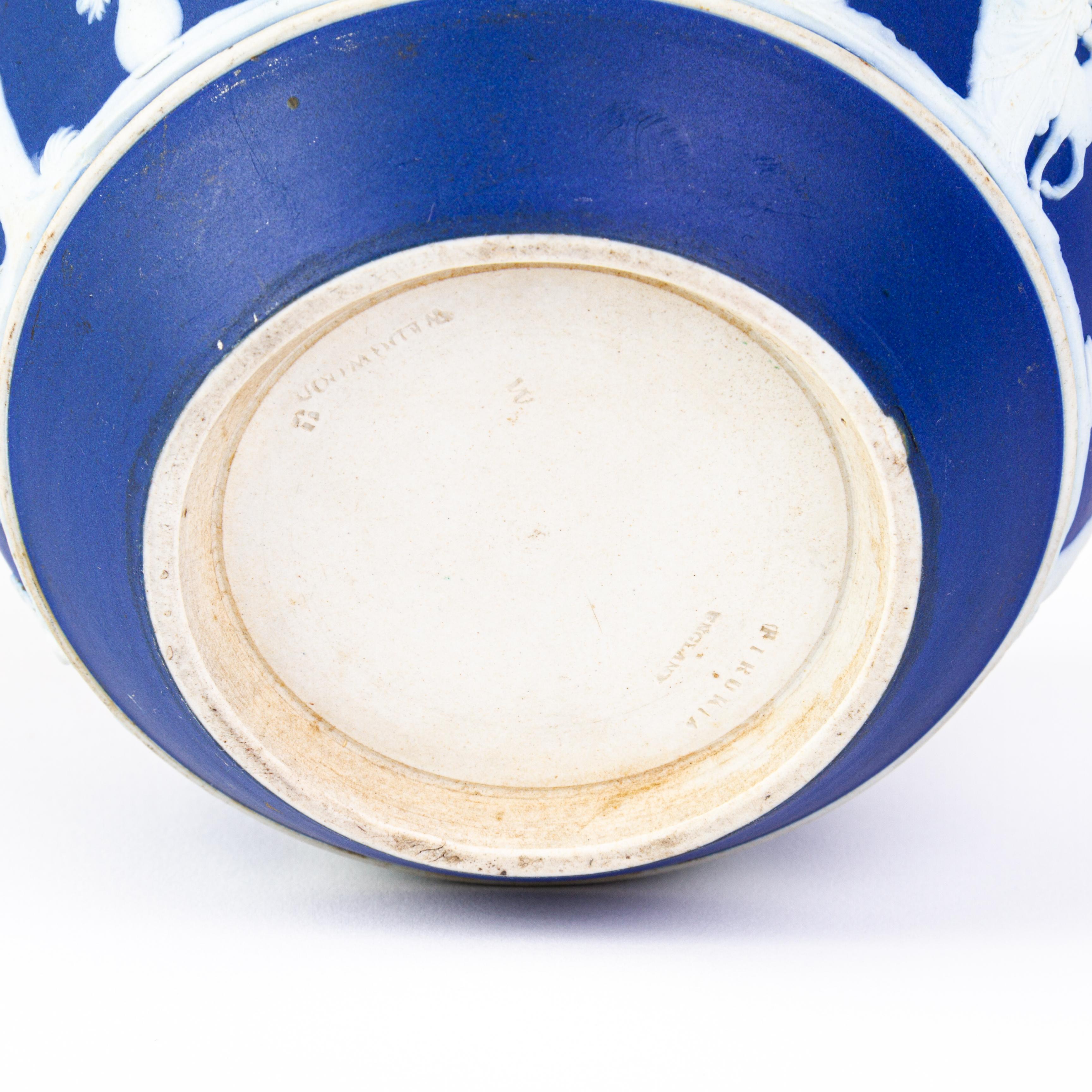 Porcelain Victorian Wedgwood Portland Blue Jasperware Cameo Neoclassical Handled Jar  For Sale