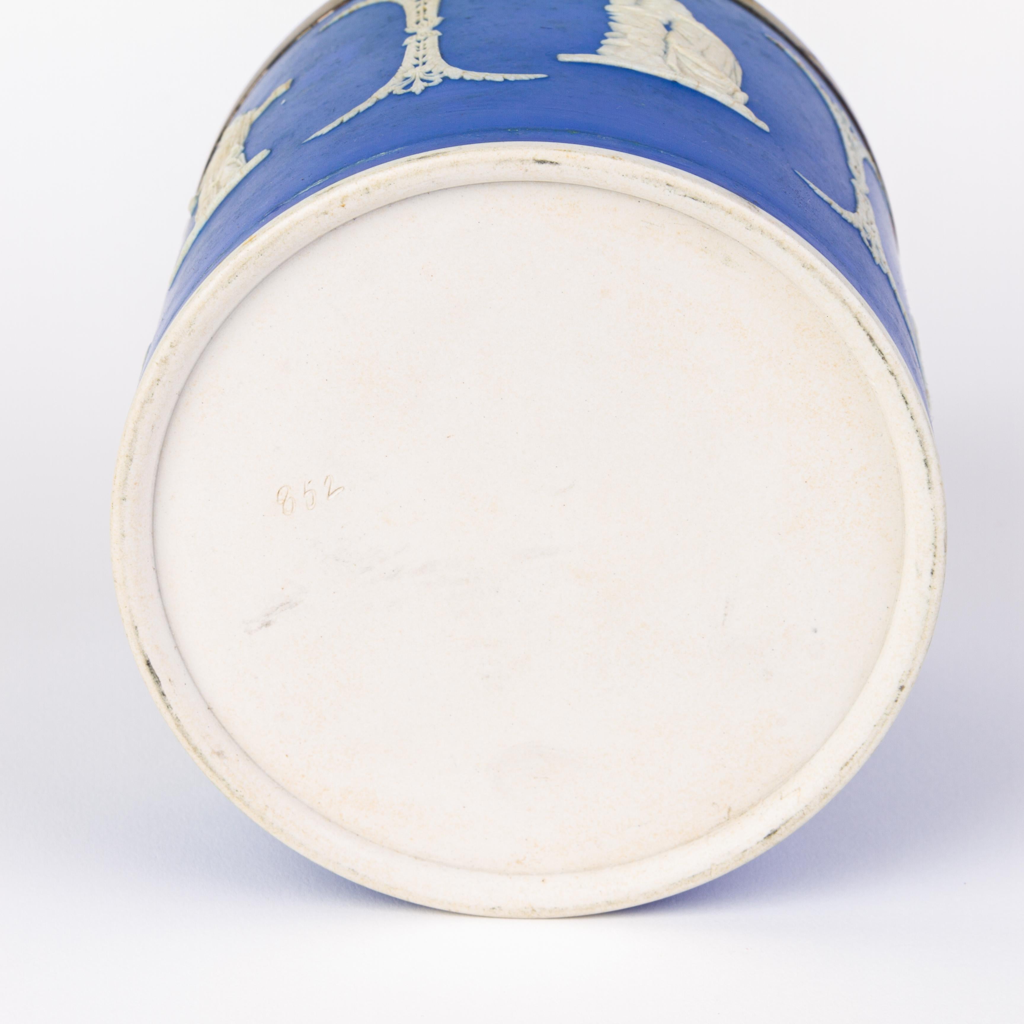 Porcelain Victorian Wedgwood Portland Blue Jasperware Cameo Neoclassical Lidded Jar For Sale