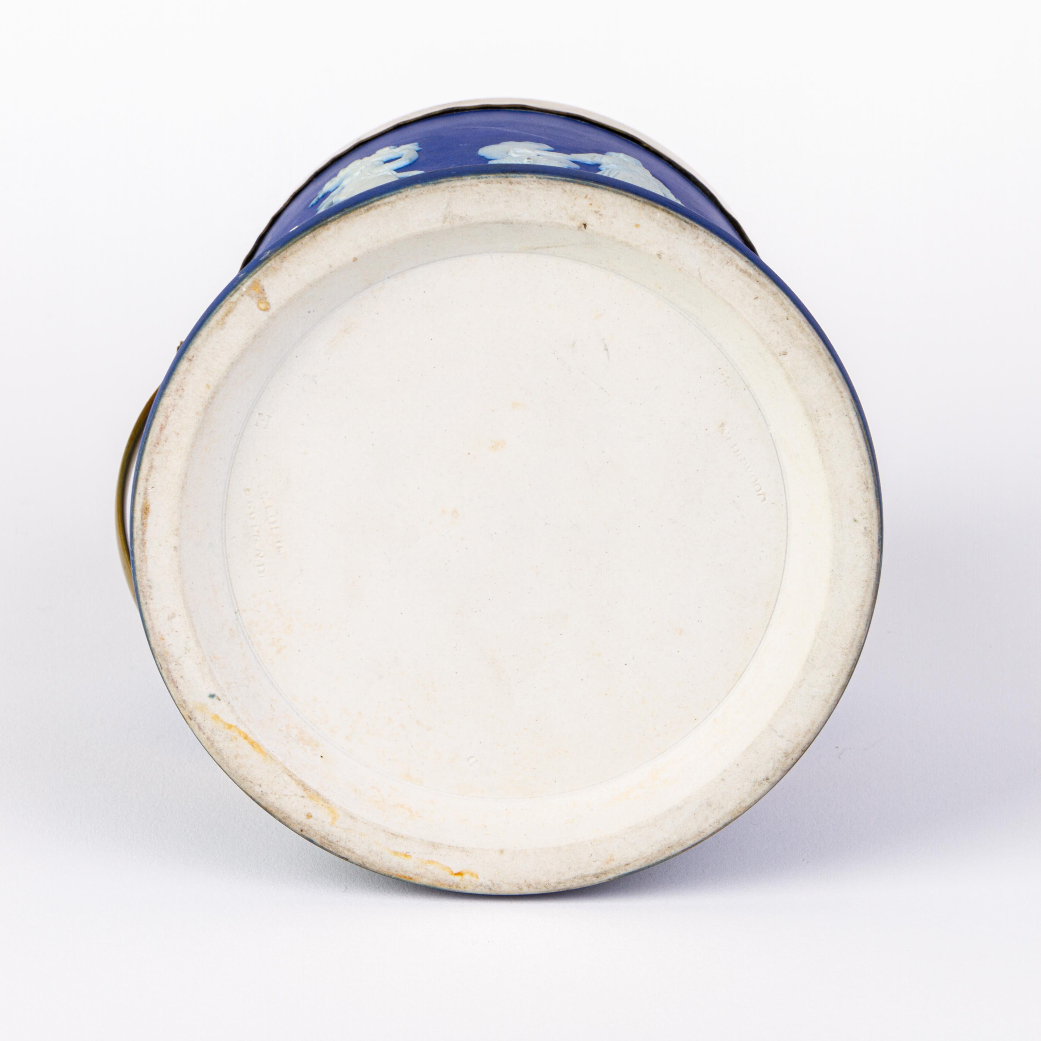 Victorian Wedgwood Portland Blue Jasperware Cameo Neoclassical Lidded Jar For Sale 1