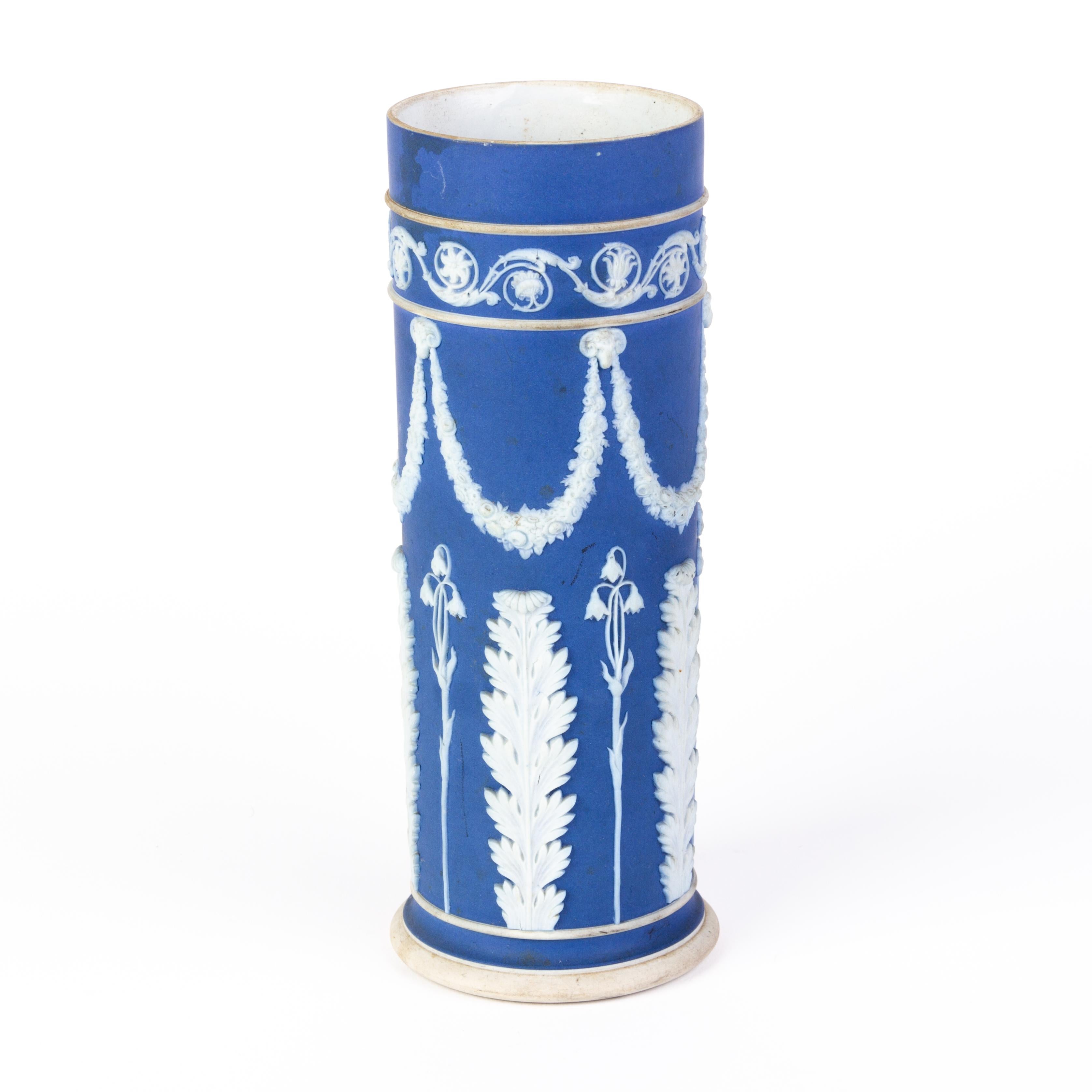 19th Century Victorian Wedgwood Portland Blue Jasperware Cameo Neoclassical Spill Vase