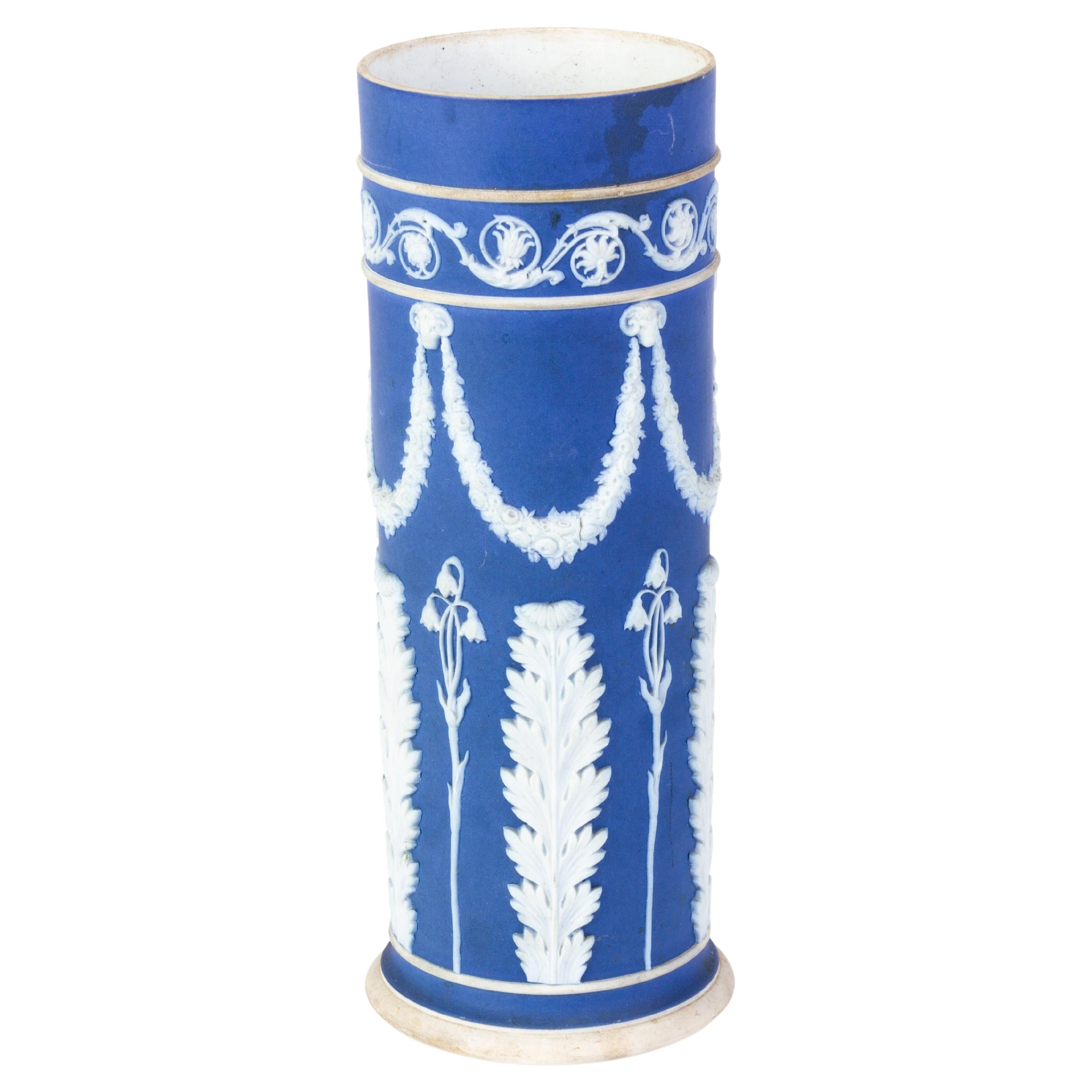 Victorian Wedgwood Portland Blue Jasperware Cameo Neoclassical Spill Vase