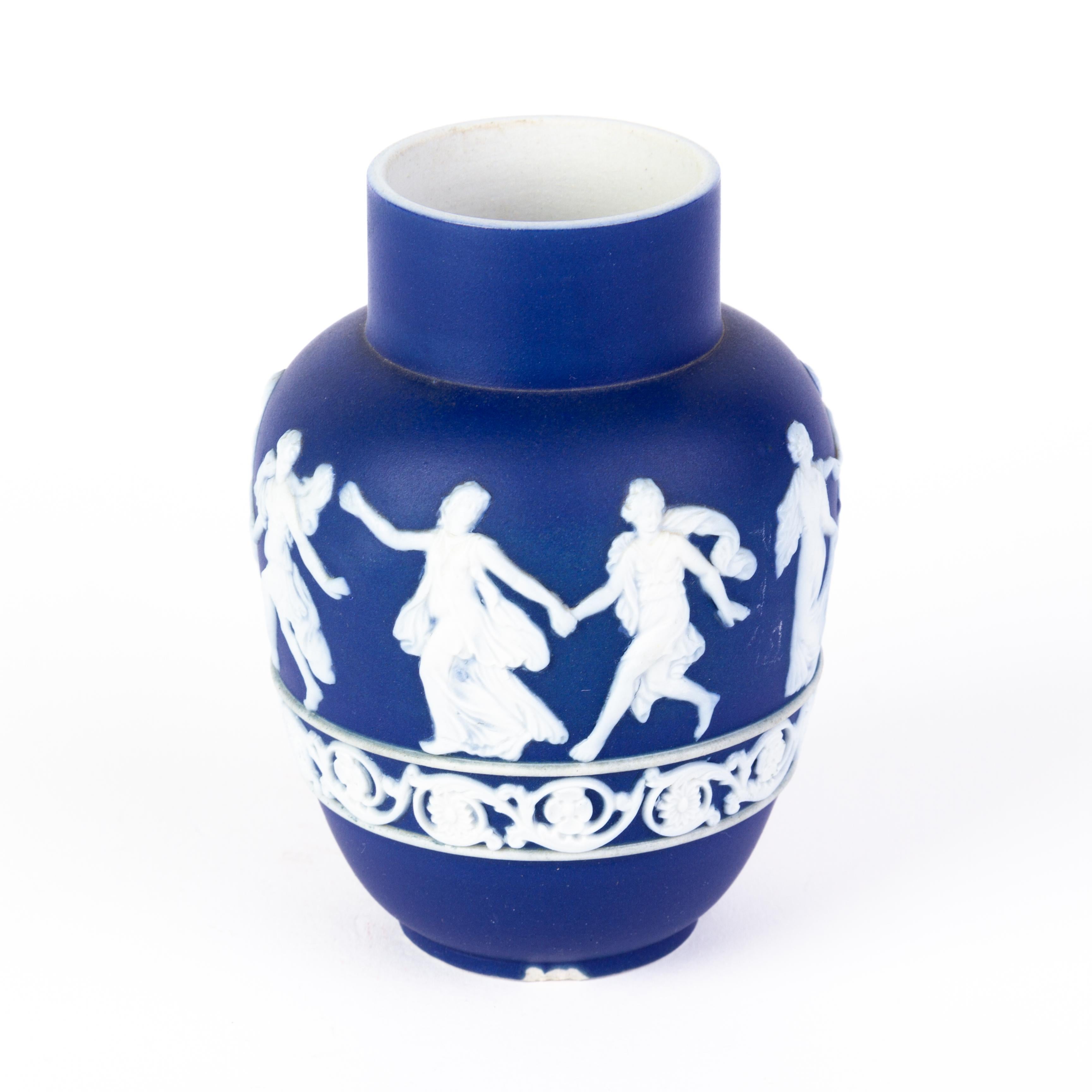 Victorian Wedgwood Portland Blue Jasperware Dancing Hours Baluster Vase In Good Condition For Sale In Nottingham, GB
