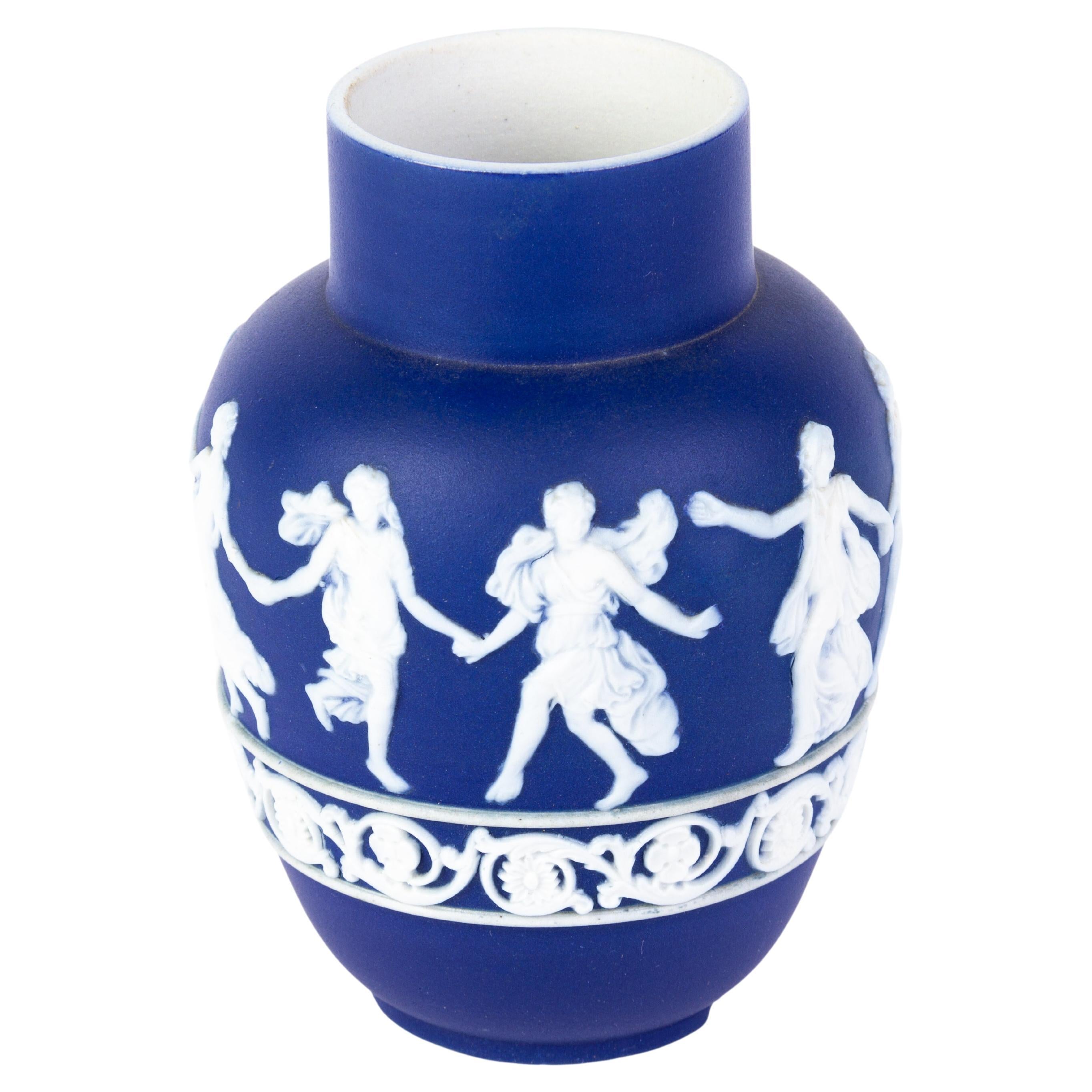 Victorian Wedgwood Portland Blue Jasperware Dancing Hours Baluster Vase For Sale