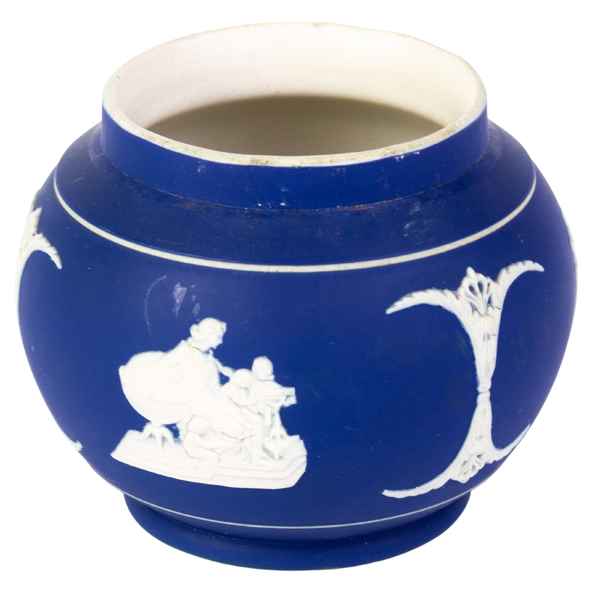 Victorian Wedgwood Portland Blue Jasperware Neoclassical Cameo Ball Vase  For Sale
