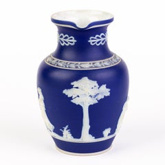 Victorian Wedgwood Portland Blue Jasperware Neoclassical Cameo Jug Pitcher