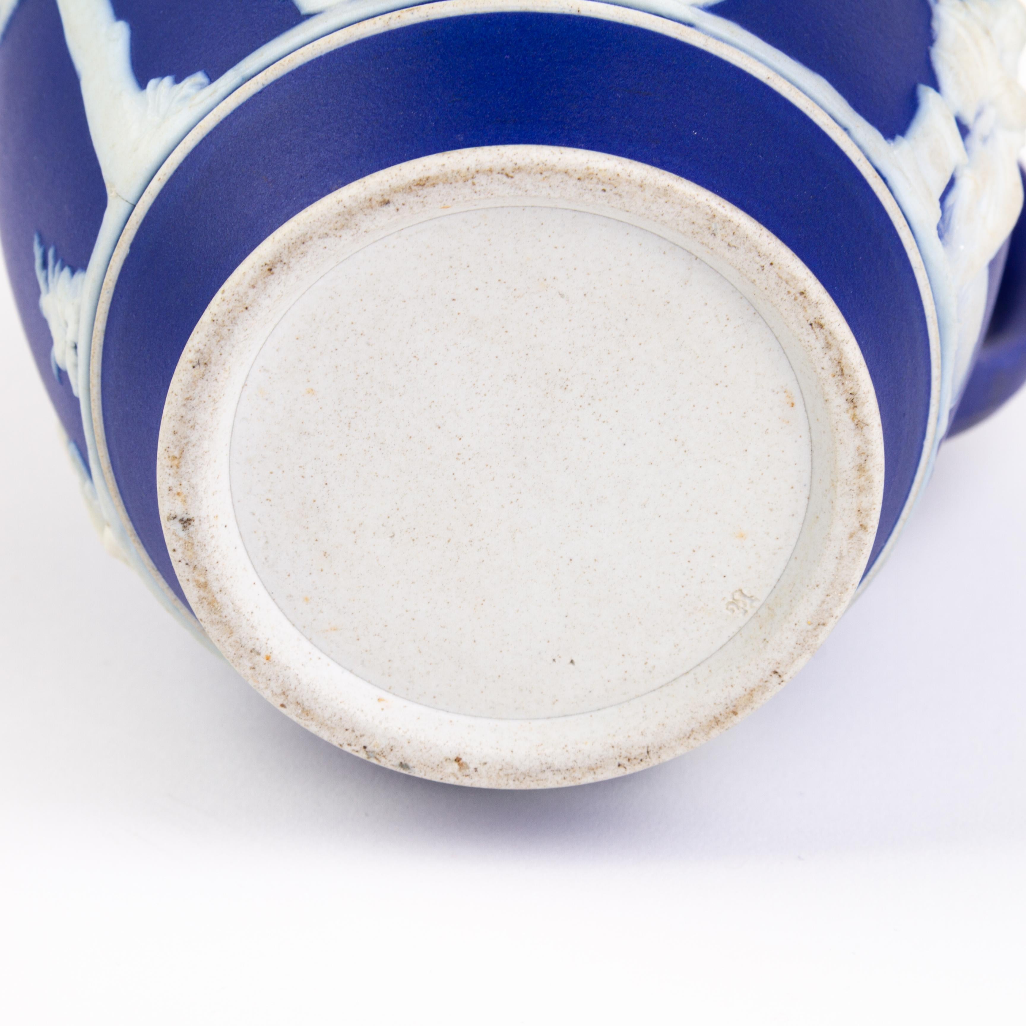 Porcelain Victorian Wedgwood Portland Blue Jasperware Neoclassical Cameo Jug Pitcher 
