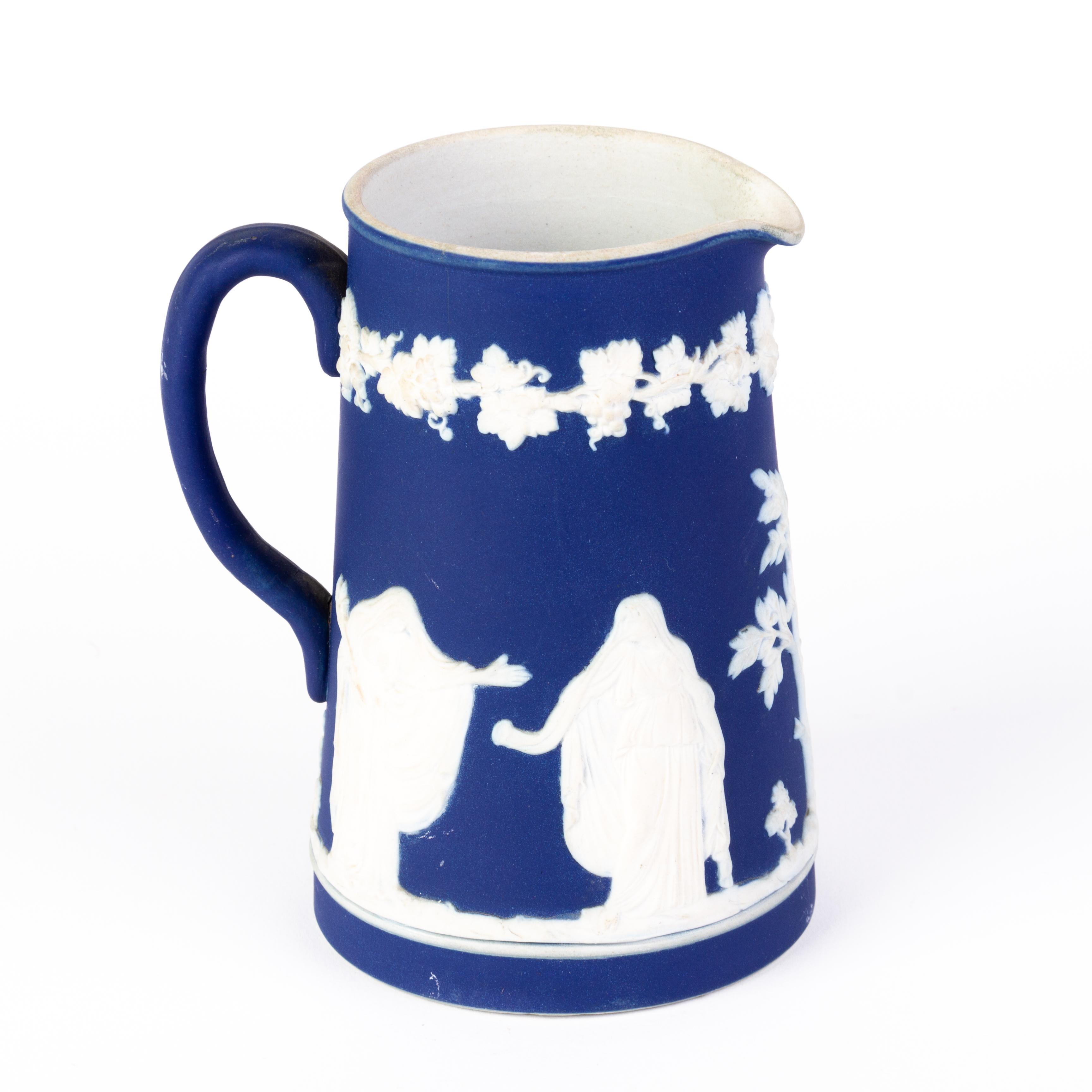 Victorian Wedgwood Portland Blue Jasperware Neoclassical Cameo Pitcher Jug  In Good Condition For Sale In Nottingham, GB