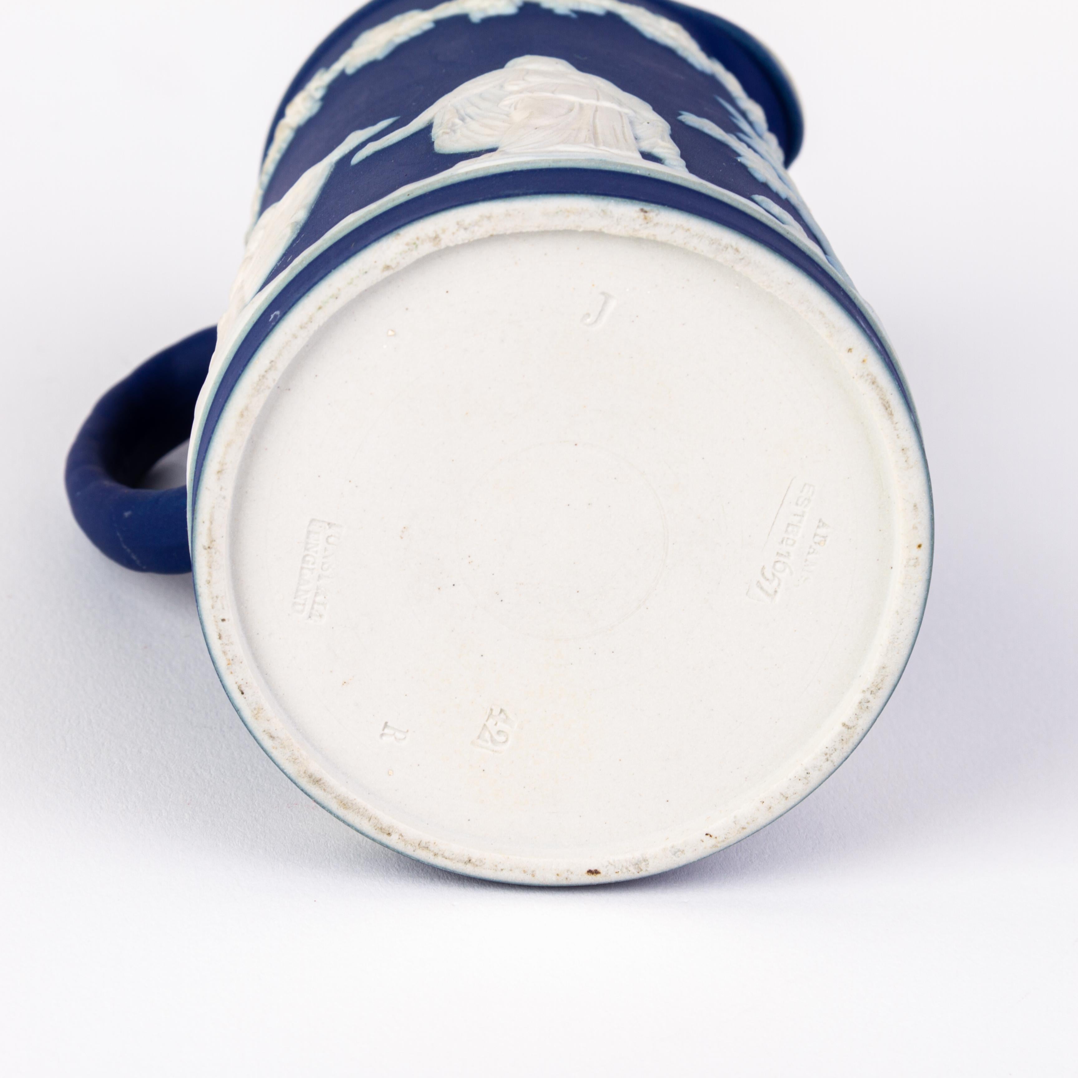 Porcelain Victorian Wedgwood Portland Blue Jasperware Neoclassical Cameo Pitcher Jug  For Sale