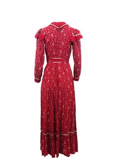 Victorian Western Style Maroon Floral Print Dress