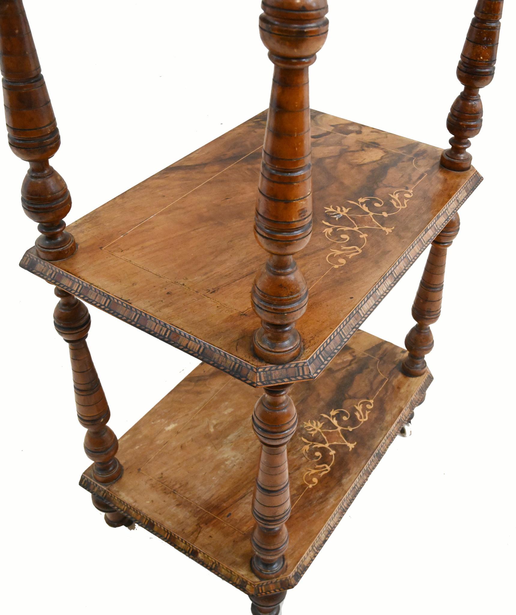 Victorian Whatnot Bookshelf Inlay 1860 In Good Condition For Sale In Potters Bar, GB