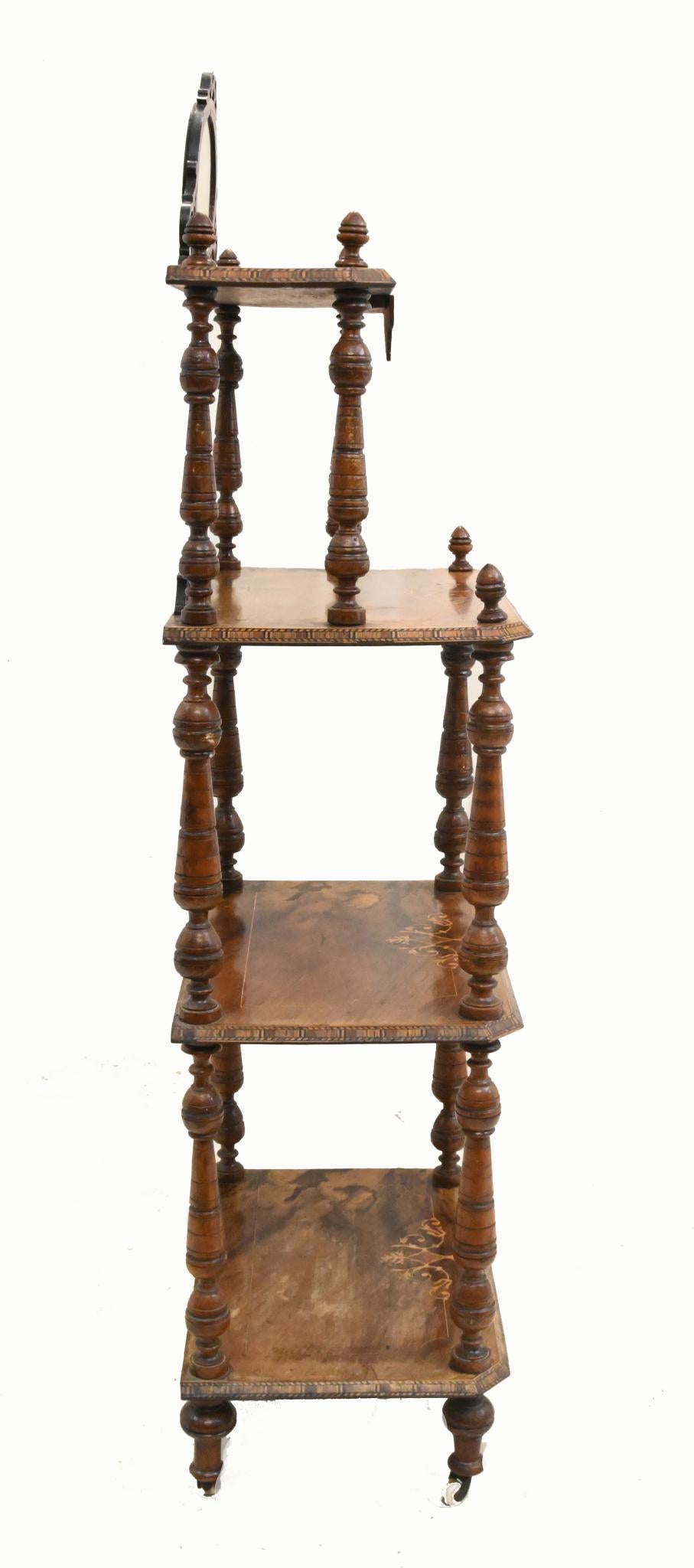 Walnut Victorian Whatnot Bookshelf Inlay 1860 For Sale