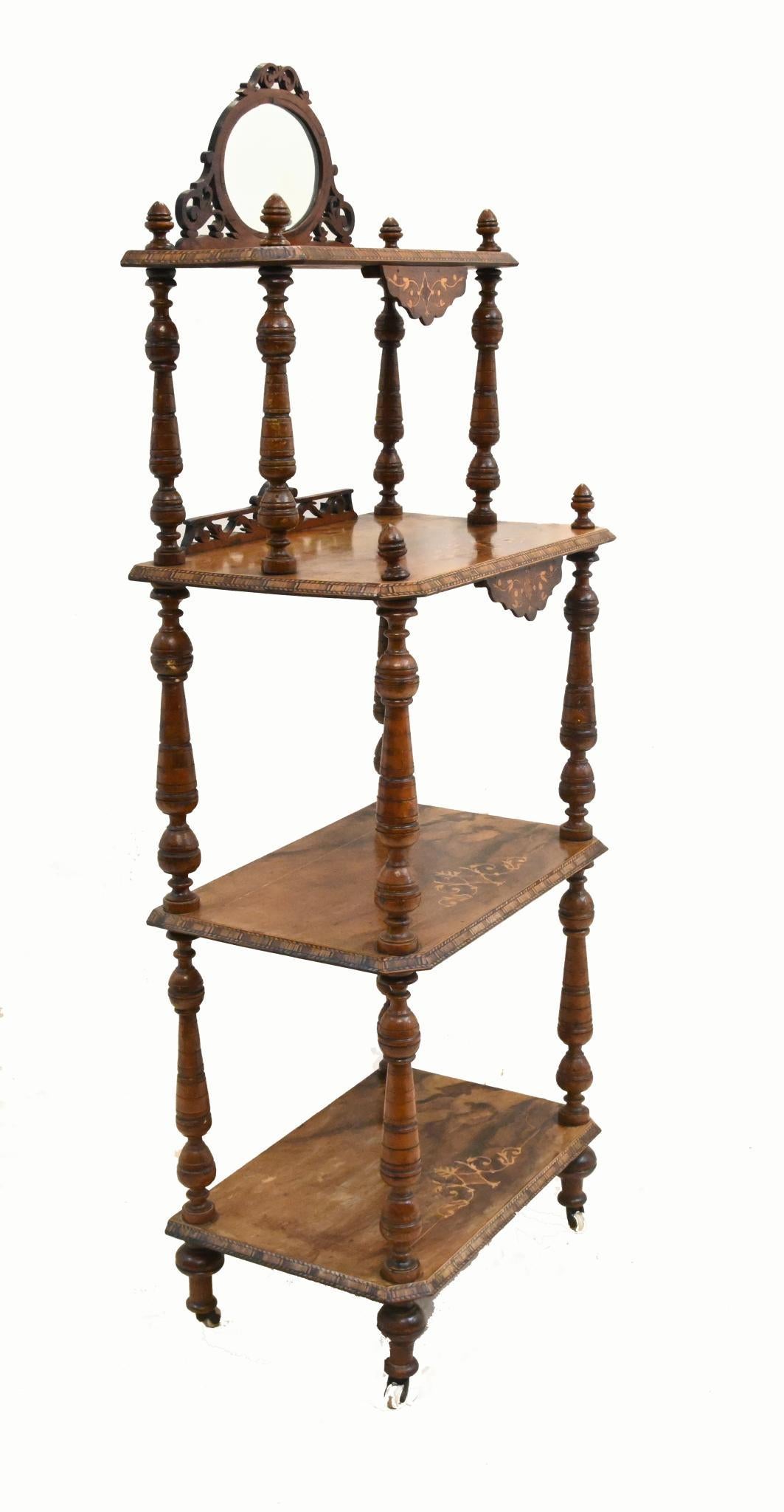 Victorian Whatnot Bookshelf Inlay 1860 For Sale 1