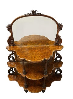Victorian Whatnot Bookshelf Walnut Mirrored Etagere 1860