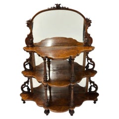 Victorian Whatnot Bookshelf Walnut Mirrored Etagere 1860