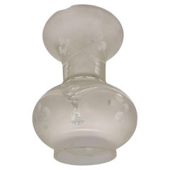 Victorian Wheel Cut Frosted Glass Floral Oil Lamp Fluted Hurricane Shade CHIPPED