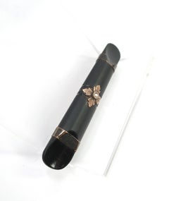 Victorian Whitby Jet, 10k Gold, & Seed Pearl Mourning Brooch, 1870s