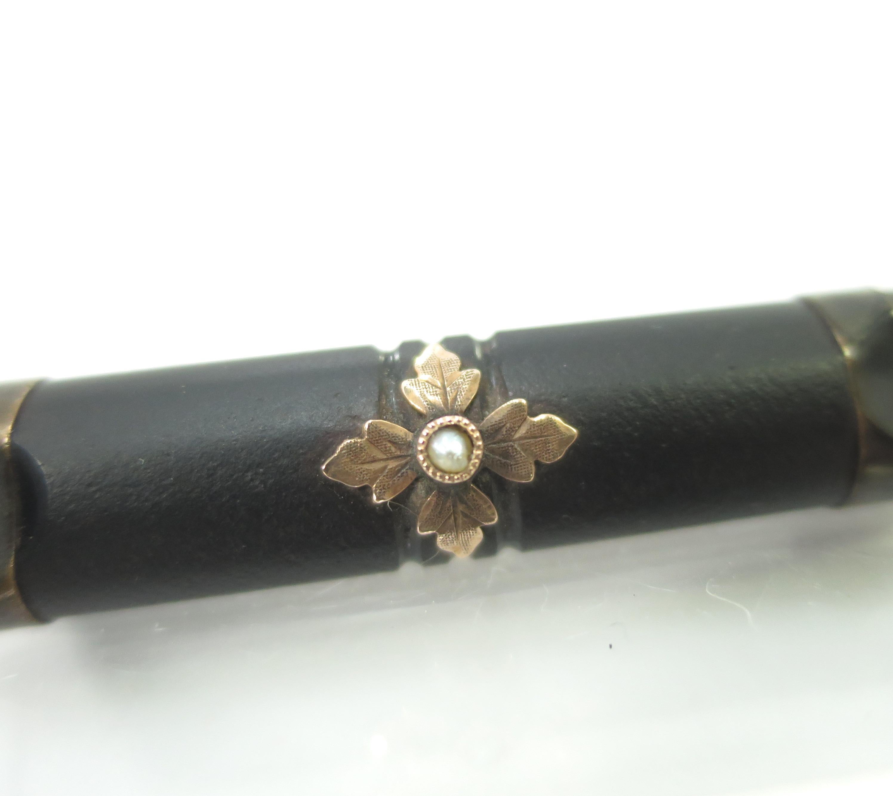 Victorian Whitby Jet, 10k Gold, & Seed Pearl Mourning Brooch, 1870s For Sale 1