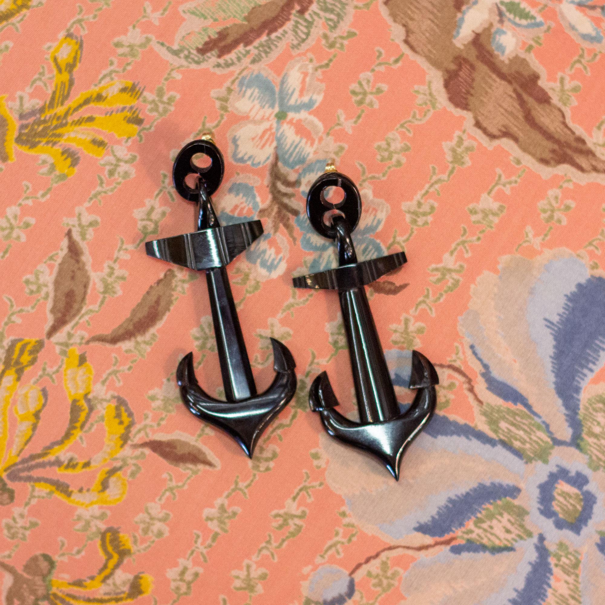 Women's Victorian Whitby Jet Anchor Earrings