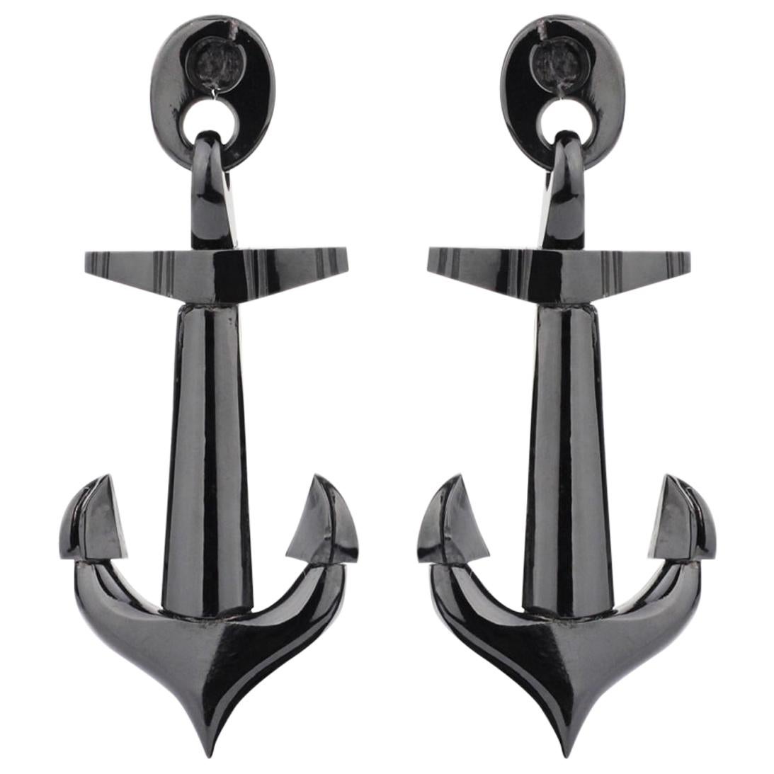 Victorian Whitby Jet Anchor Earrings