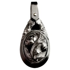 Antique Victorian Whitby Jet Floral Pendant