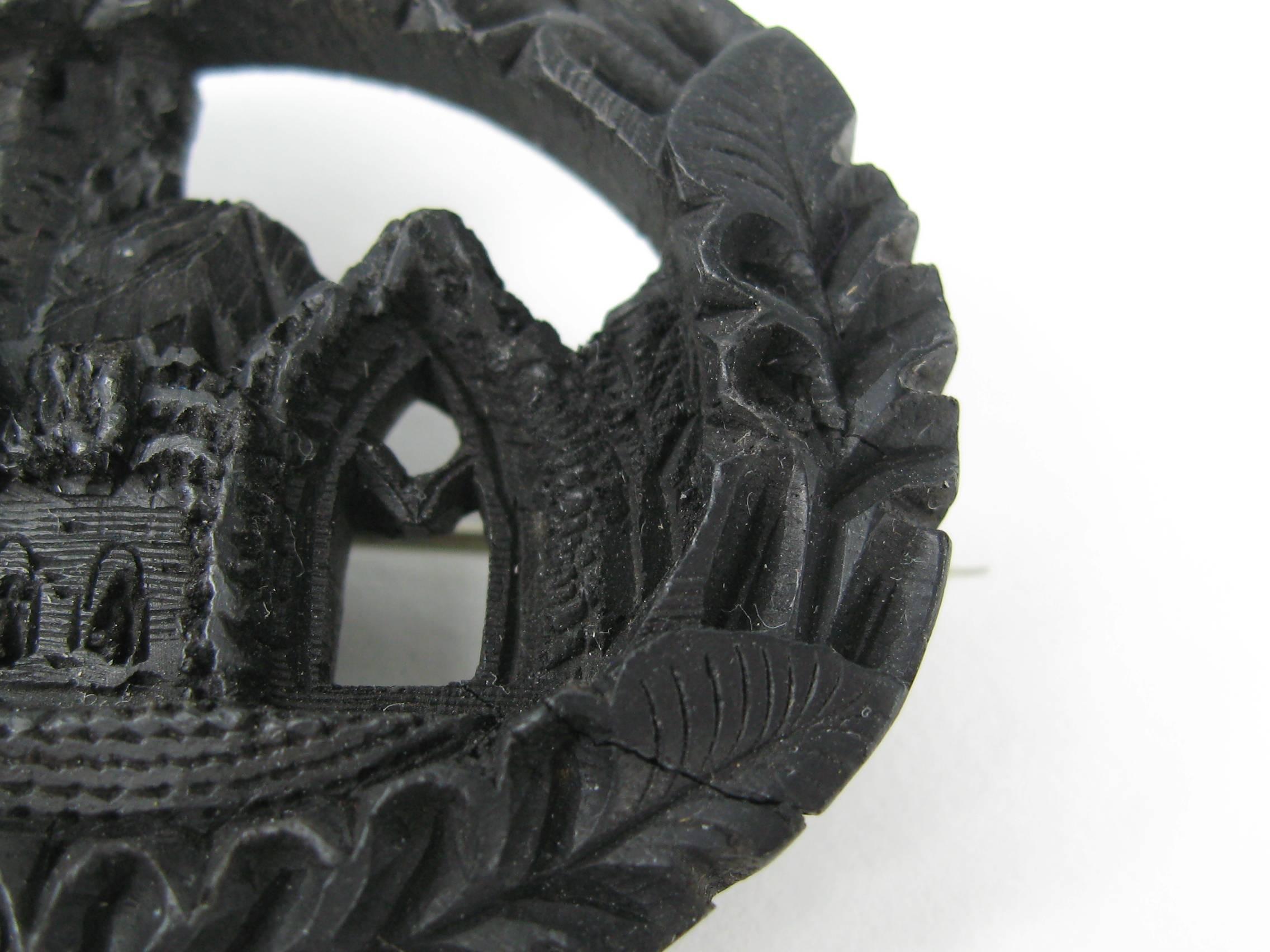 whitby jet mourning brooch