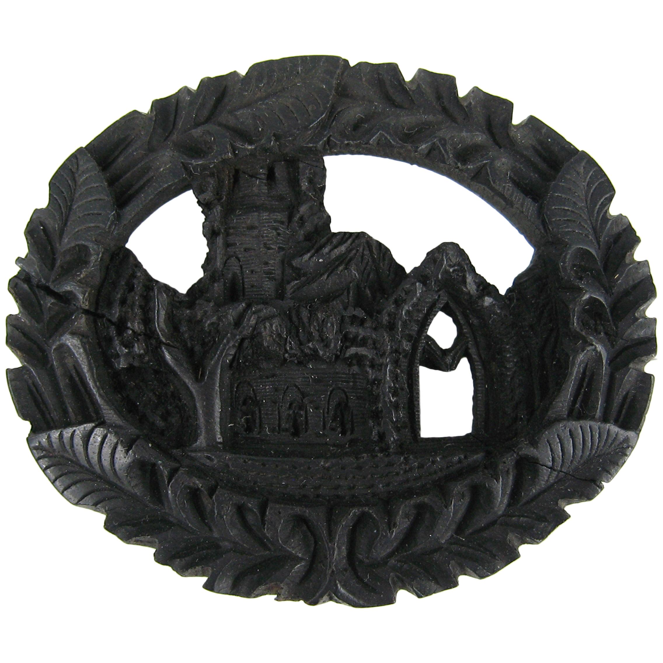 Victorian Whitby Jet Muckross House Mourning Brooch Pin  For Sale