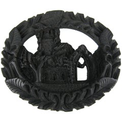 Used Victorian Whitby Jet Muckross House Mourning Brooch Pin 